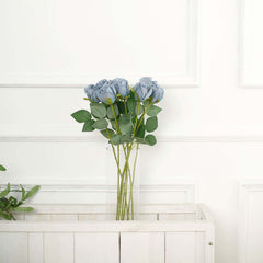 31" 24Pcs Dusty Blue Long Stem Artificial Silk Roses Flowers
