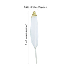 30-Pack Turkey Feathers Craft Feathers Glitter Gold Tip White - Decorative Feathers for DIY Party Projects
