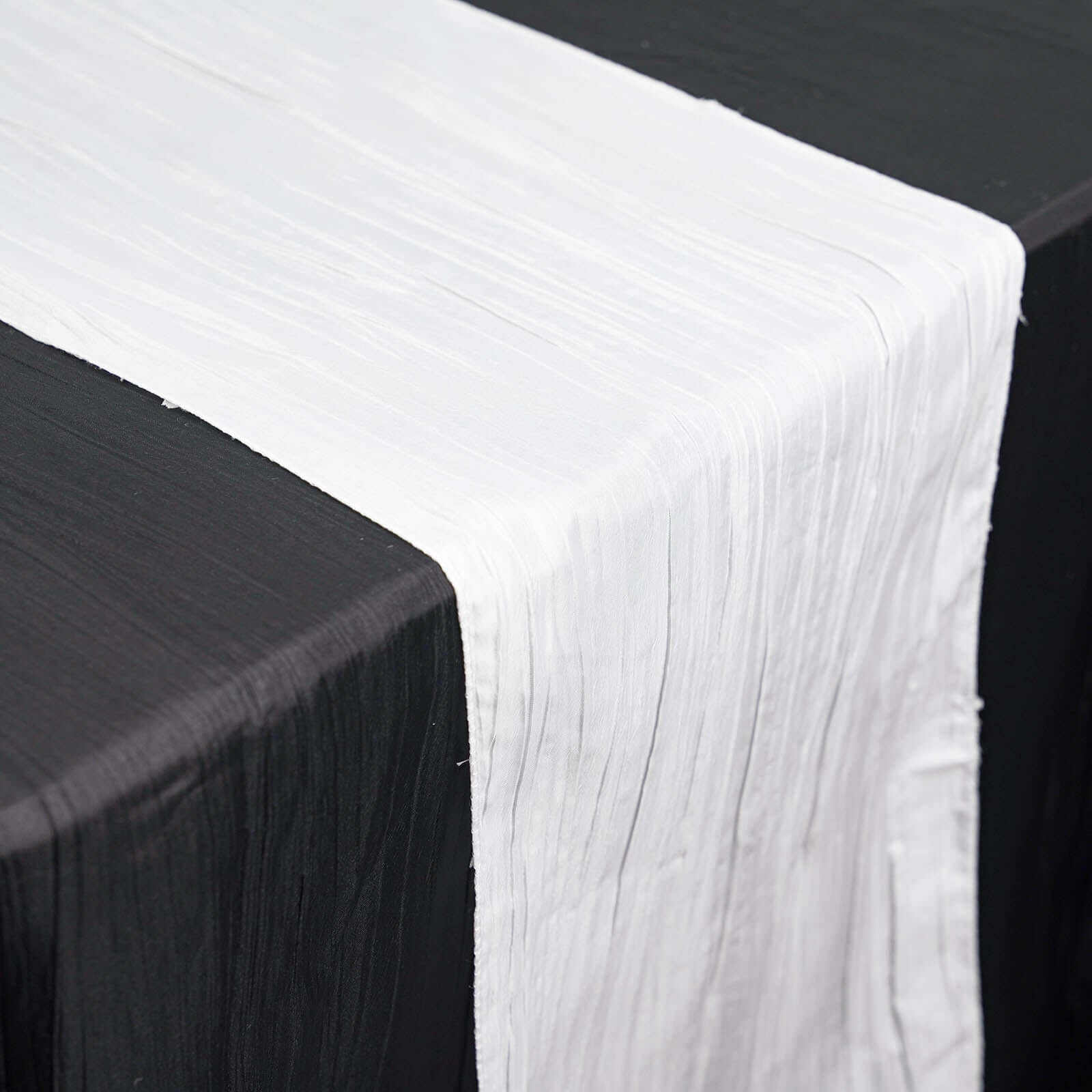 Taffeta 12"x108" Table Runner White - Accordion Crinkle Design for Modern Gatherings