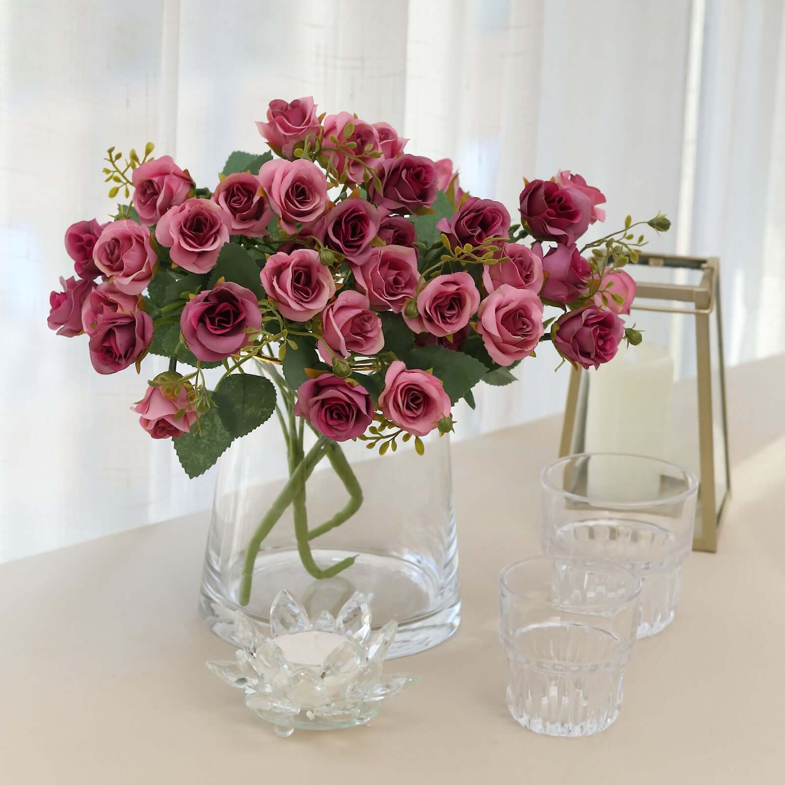 2 Pack 12" Dusty Rose Artificial Open Rose Flower Arrangements, Small Faux Floral Bouquets
