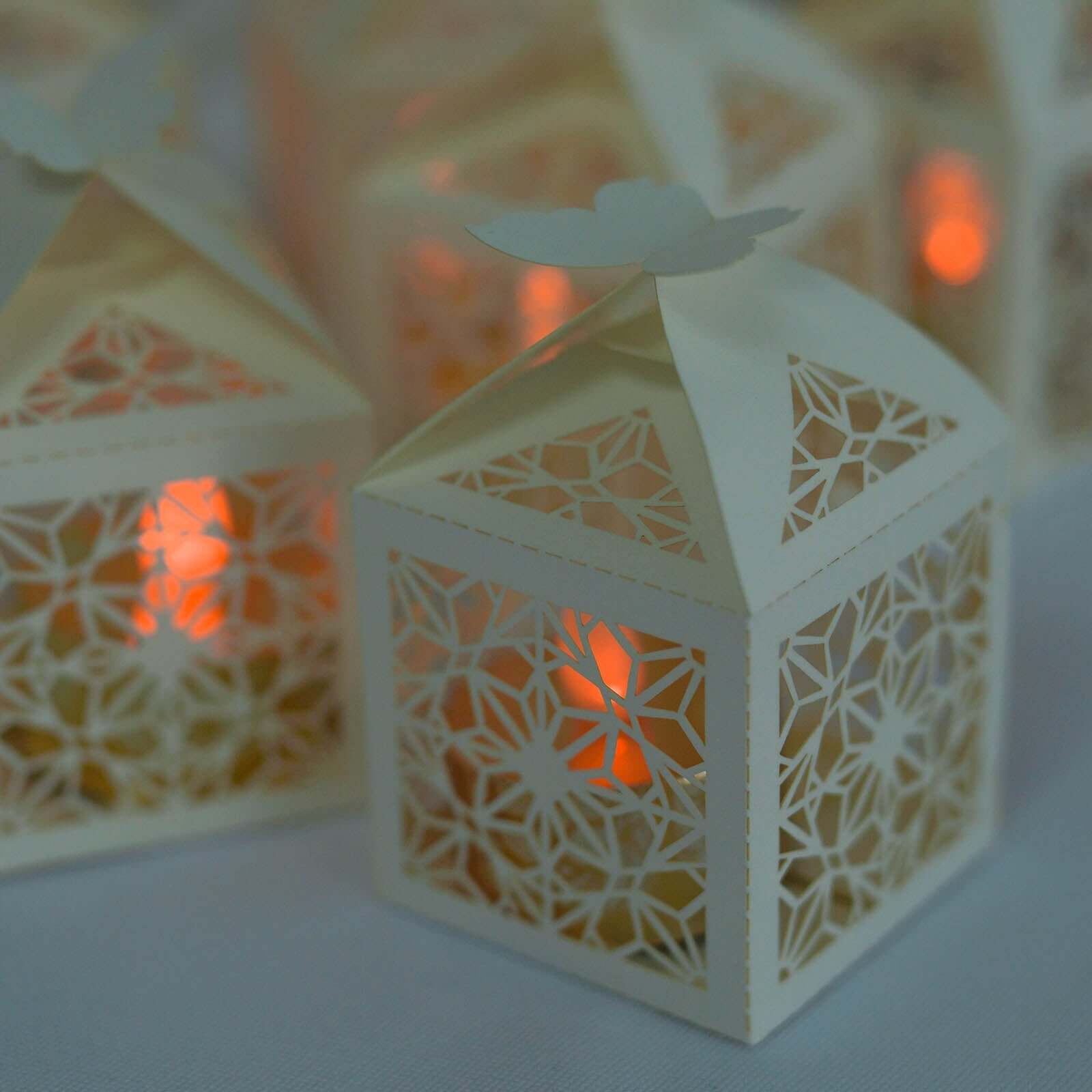 25 Pack Ivory Butterfly Top Laser Cut Lace Favor Candy Gift Boxes