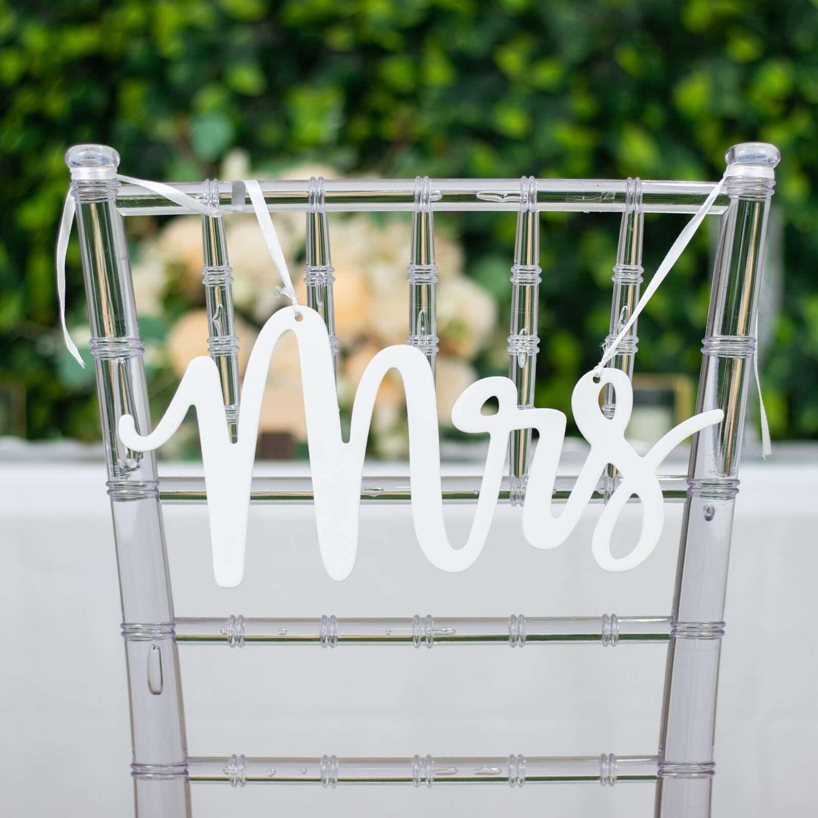 Set of 2 Wood Mr and Mrs Chair Signs White - Chic Calligraphy Wall Hanging Wedding Decor & Props 12"x6"