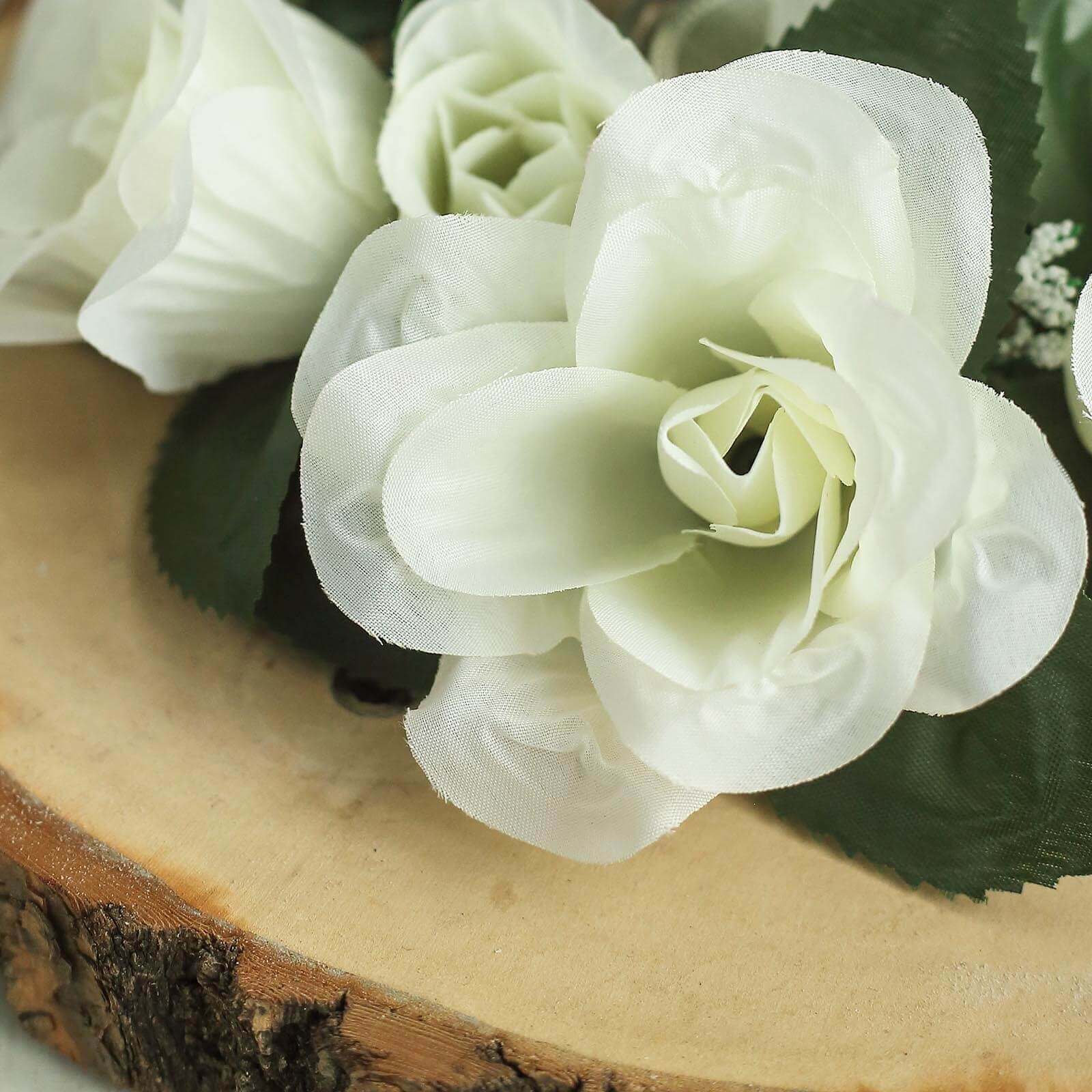 4 Pack 3" Ivory Artificial Silk Rose Flower Candle Ring Wreaths