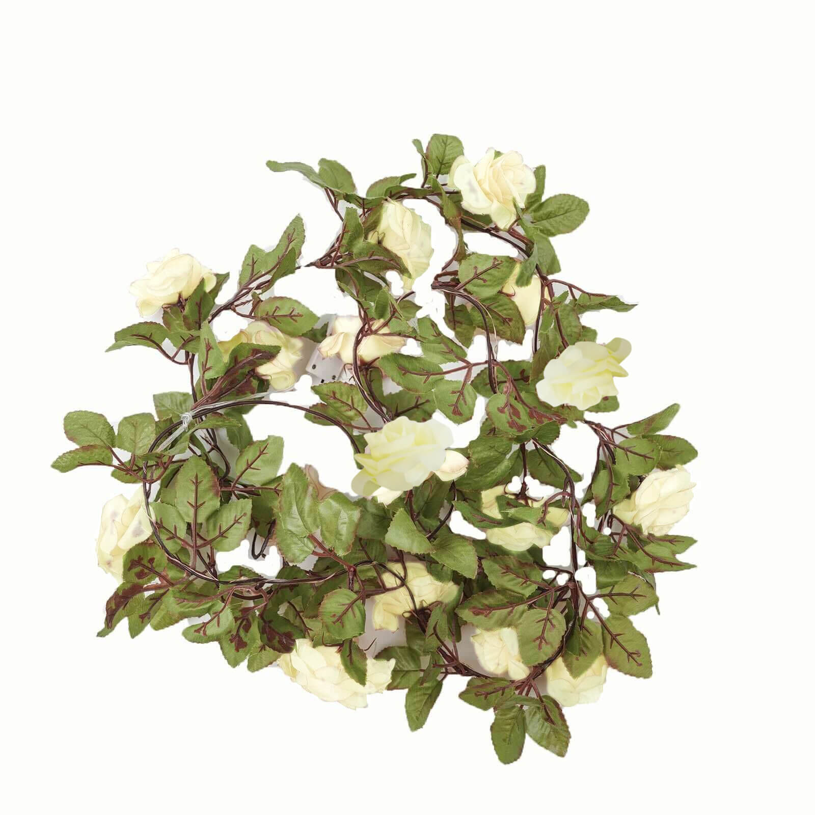 7ft 20 LED White Silk Rose Flower Garland Vine String Lights, Warm White Battery Operated