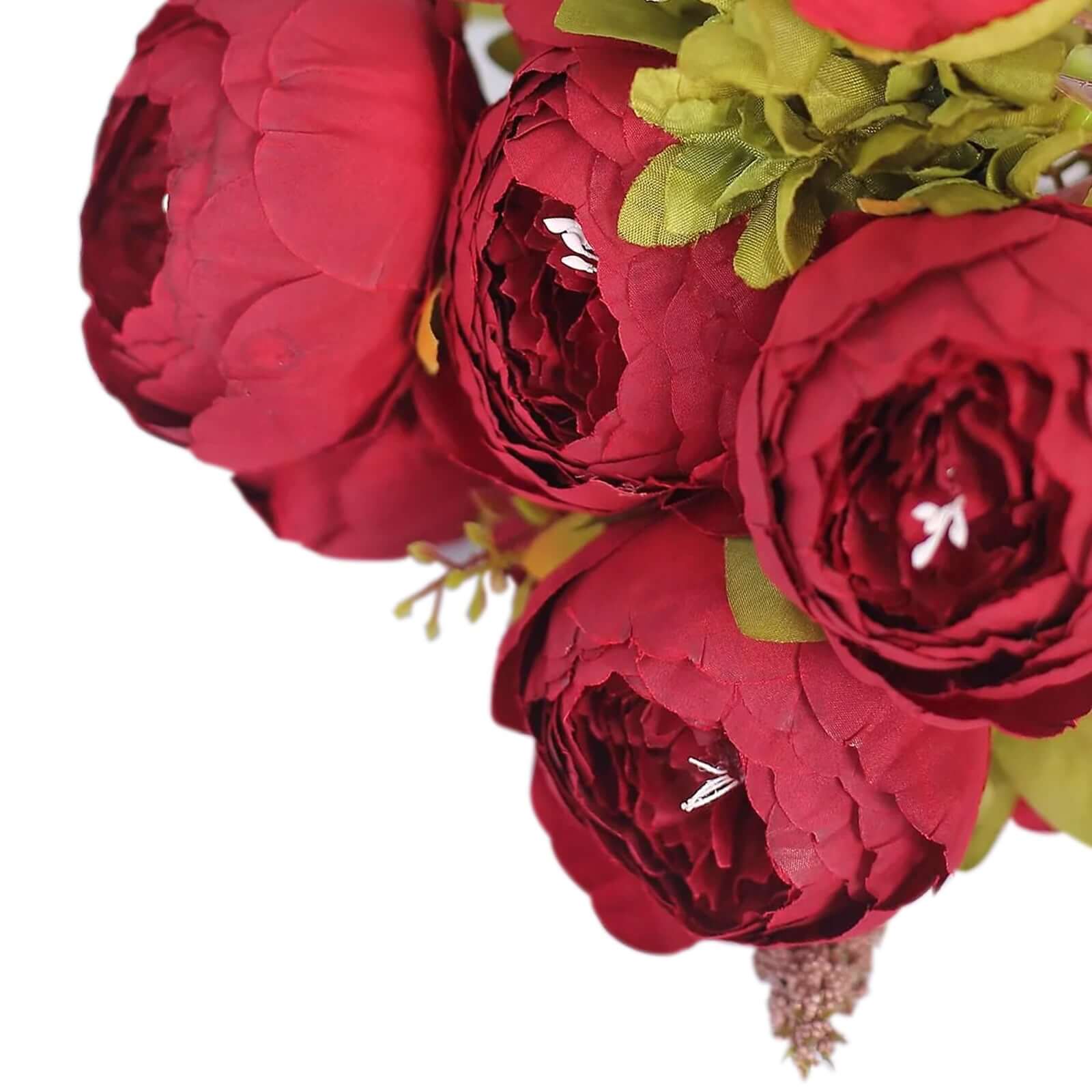 2 Pack 19" Burgundy Artificial Peony Flower Wedding Bouquets, Faux Silk Flower Arrangements