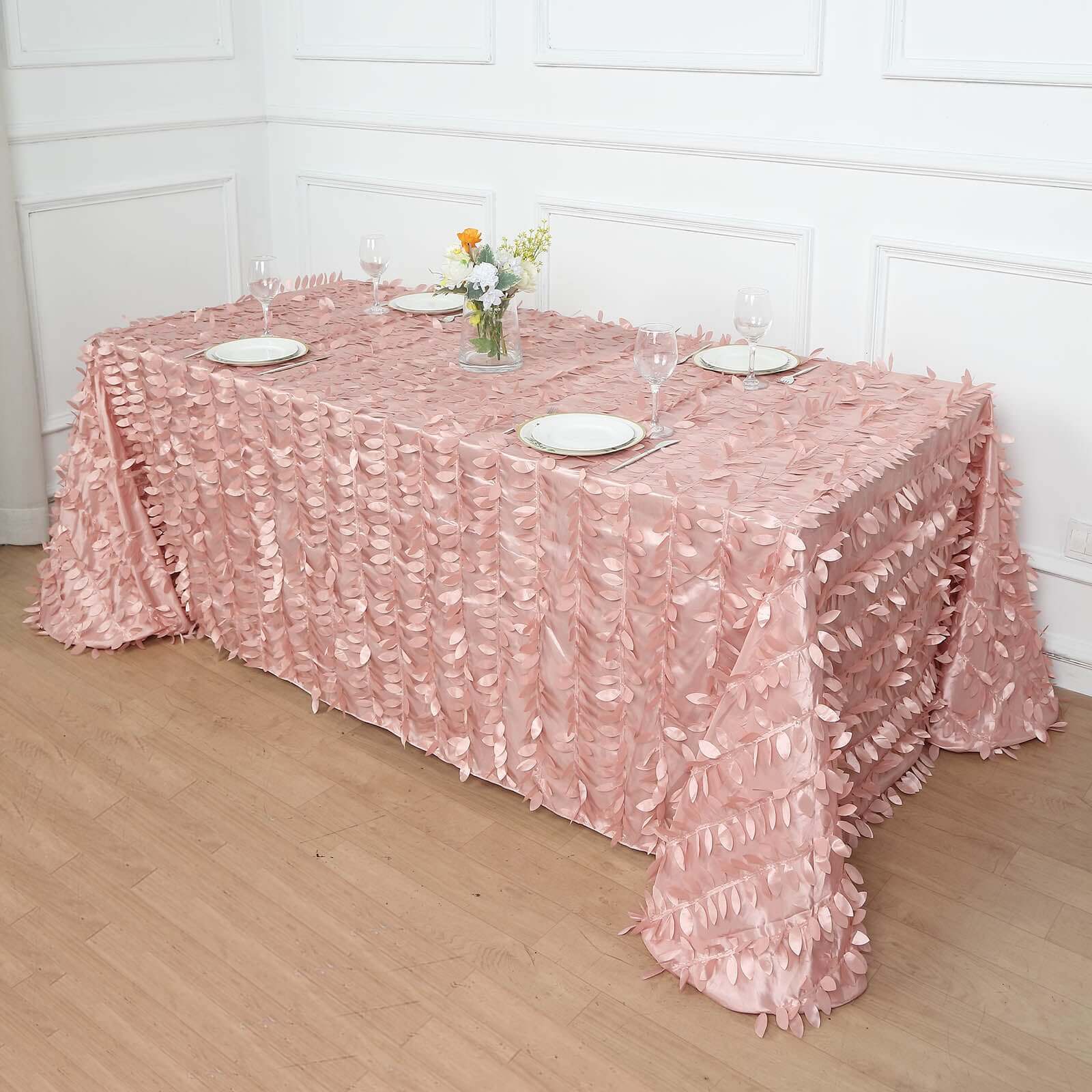Taffeta 90"x156" Rectangle Tablecloth Dusty Rose | 3D Leaf Petal Design Seamless Table Cover
