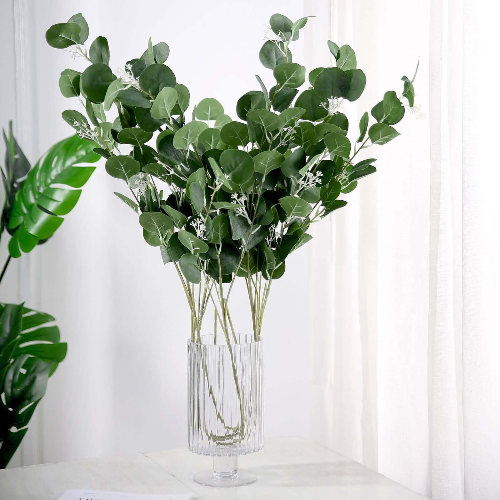 2 Bushes 40" Tall Green Artificial Eucalyptus Branches, Faux Plants