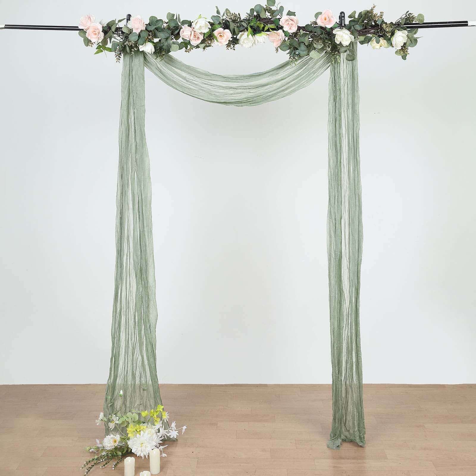 20ft Dusty Sage Green Gauze Cheesecloth Fabric Wedding Arch Drapery, Window Scarf Valance, Boho Decor Arbor Curtain Panel