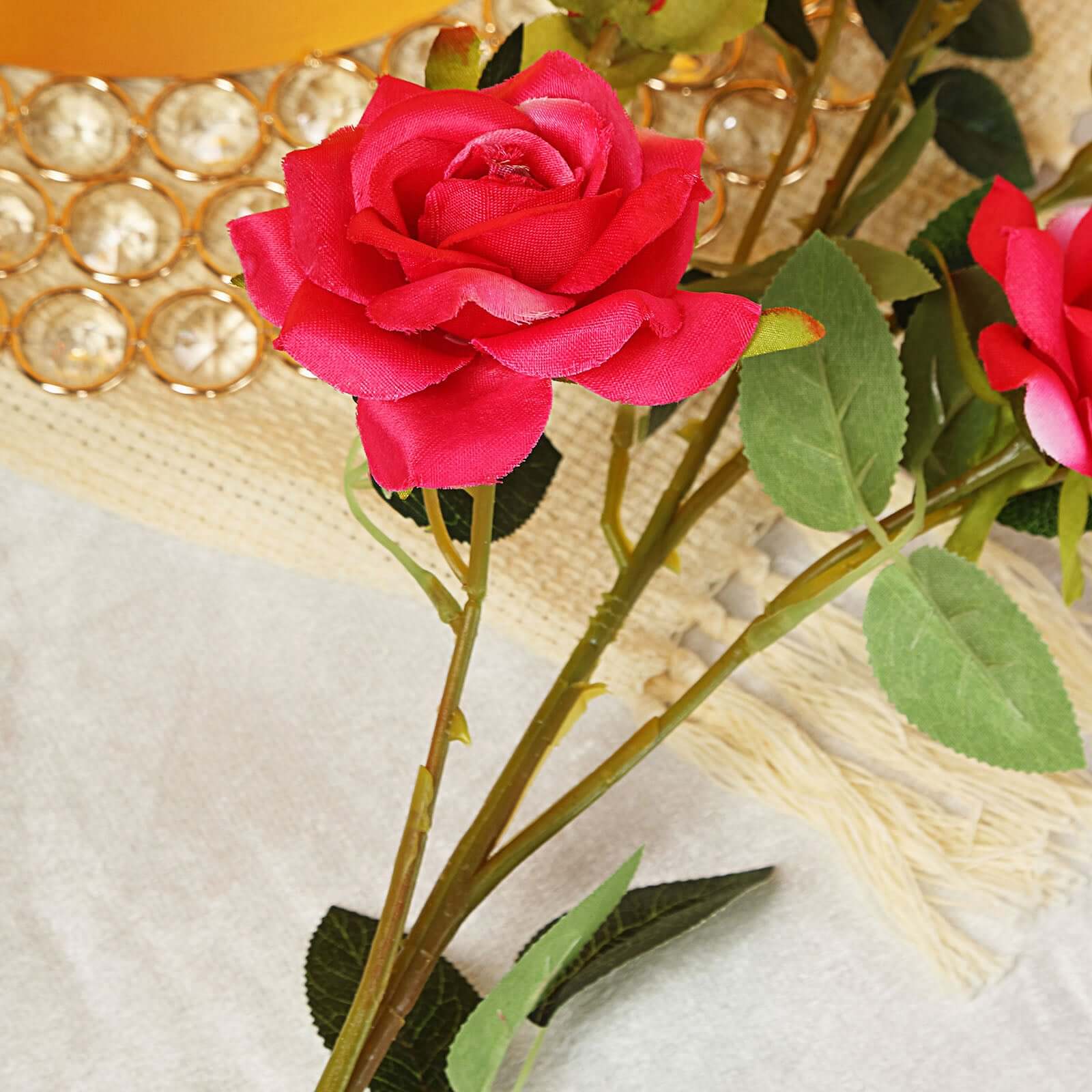 2 Stems 38" Tall Fuchsia Artificial Silk Rose Flower Bouquet Bushes
