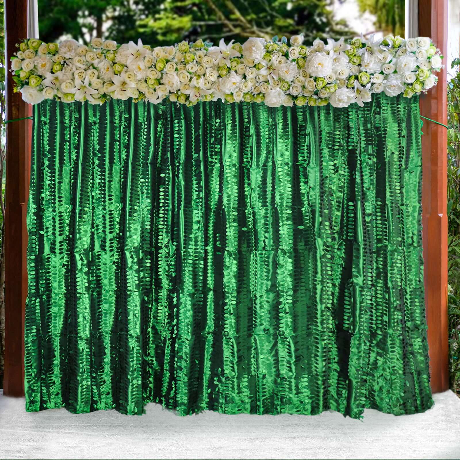 8ftx8ft Green 3D Leaf Petal Taffeta Event Curtain Drapes, Backdrop Event Panel With Rod Pocket