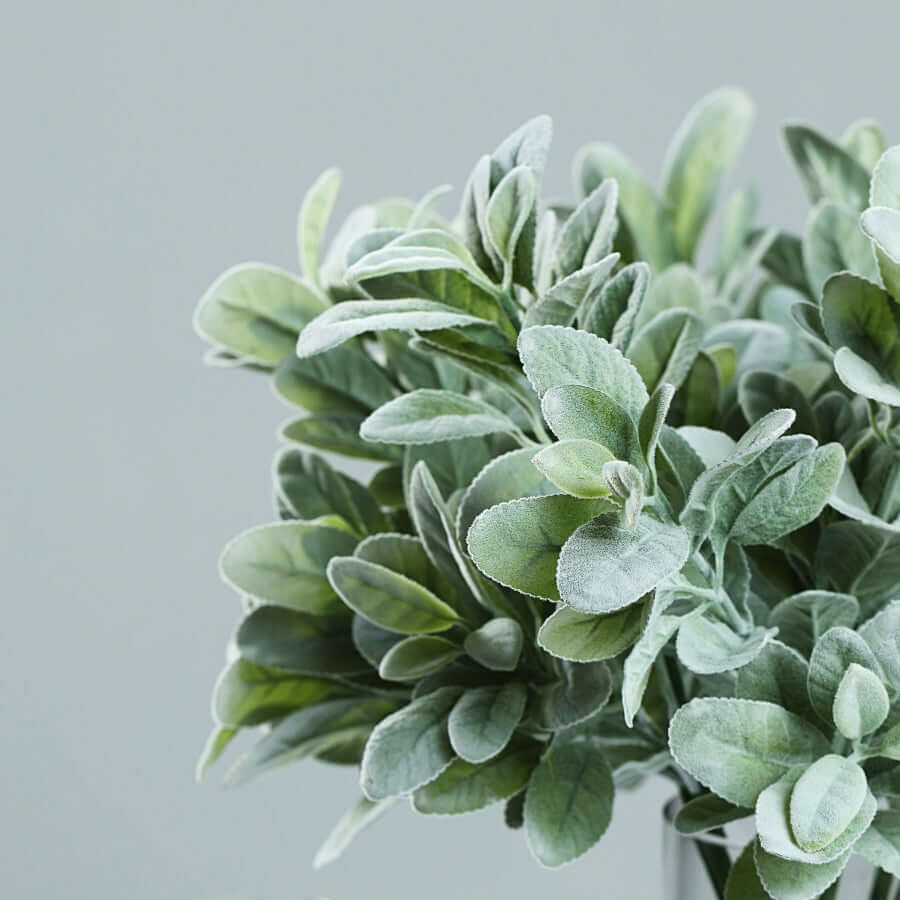 2 Stems 24" Tall Frosted Green Artificial Lambs Ear Leaf Indoor Plant