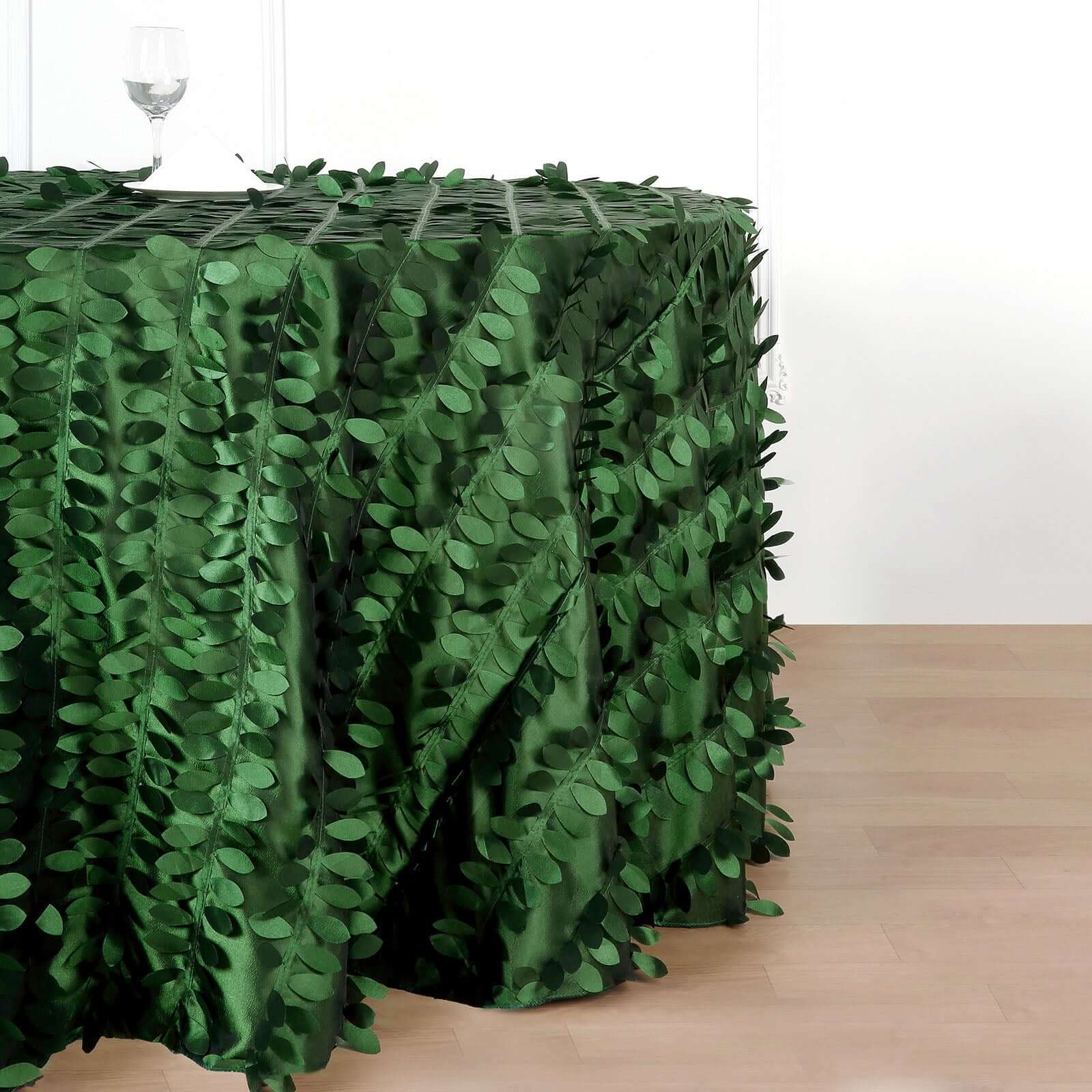 Taffeta 120" Round Tablecloth Green Leaf | 3D Leaf Petal Design Seamless Table Cover