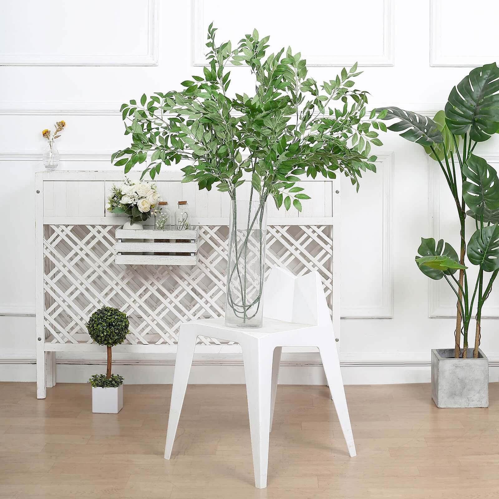 2 Bushes 42" Tall Light Green Artificial Silk Beech Leaf Branches, Faux Plant Stem Vase Fillers