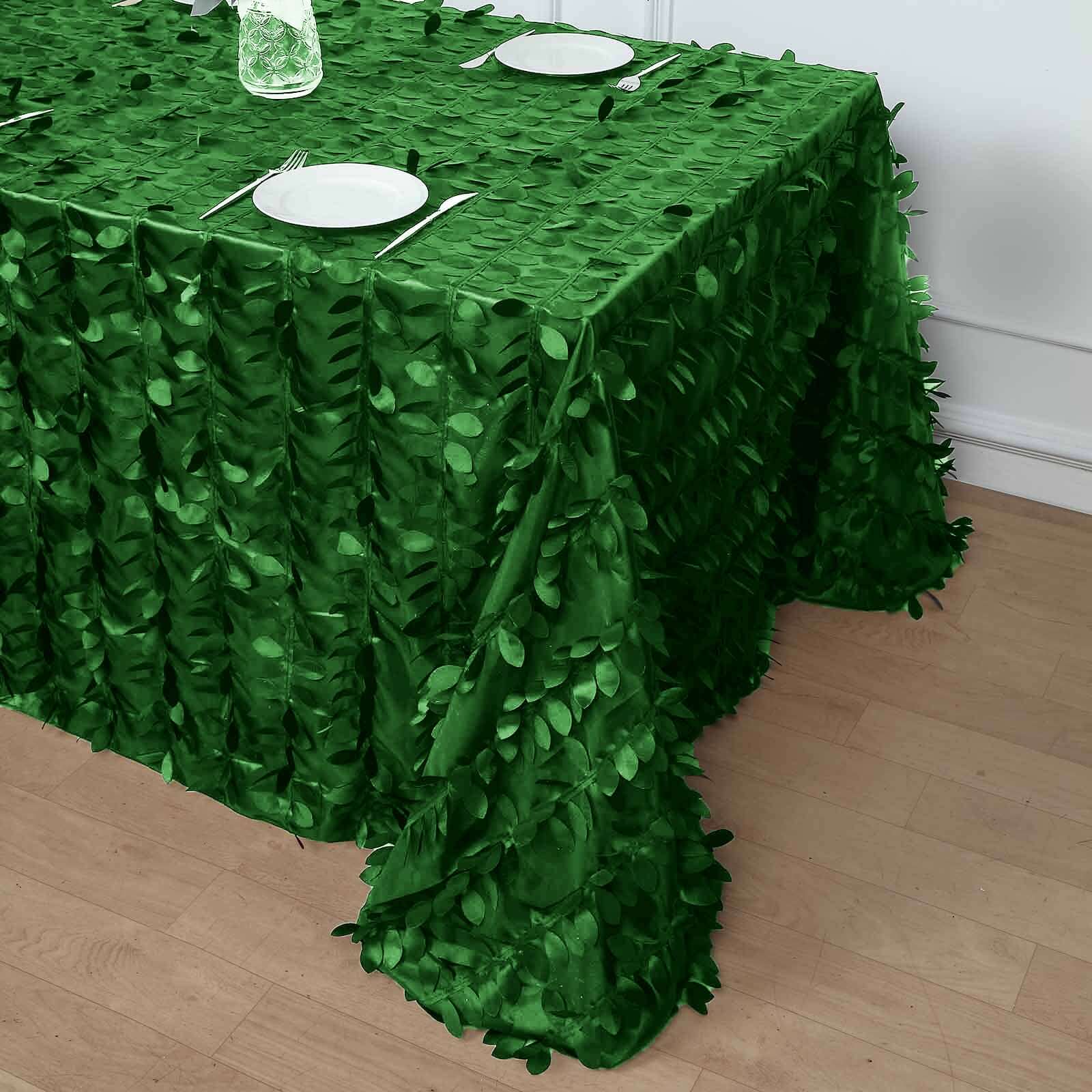 Taffeta 90"x132" Rectangle Tablecloth Green | 3D Leaf Petal Design Seamless Table Cover
