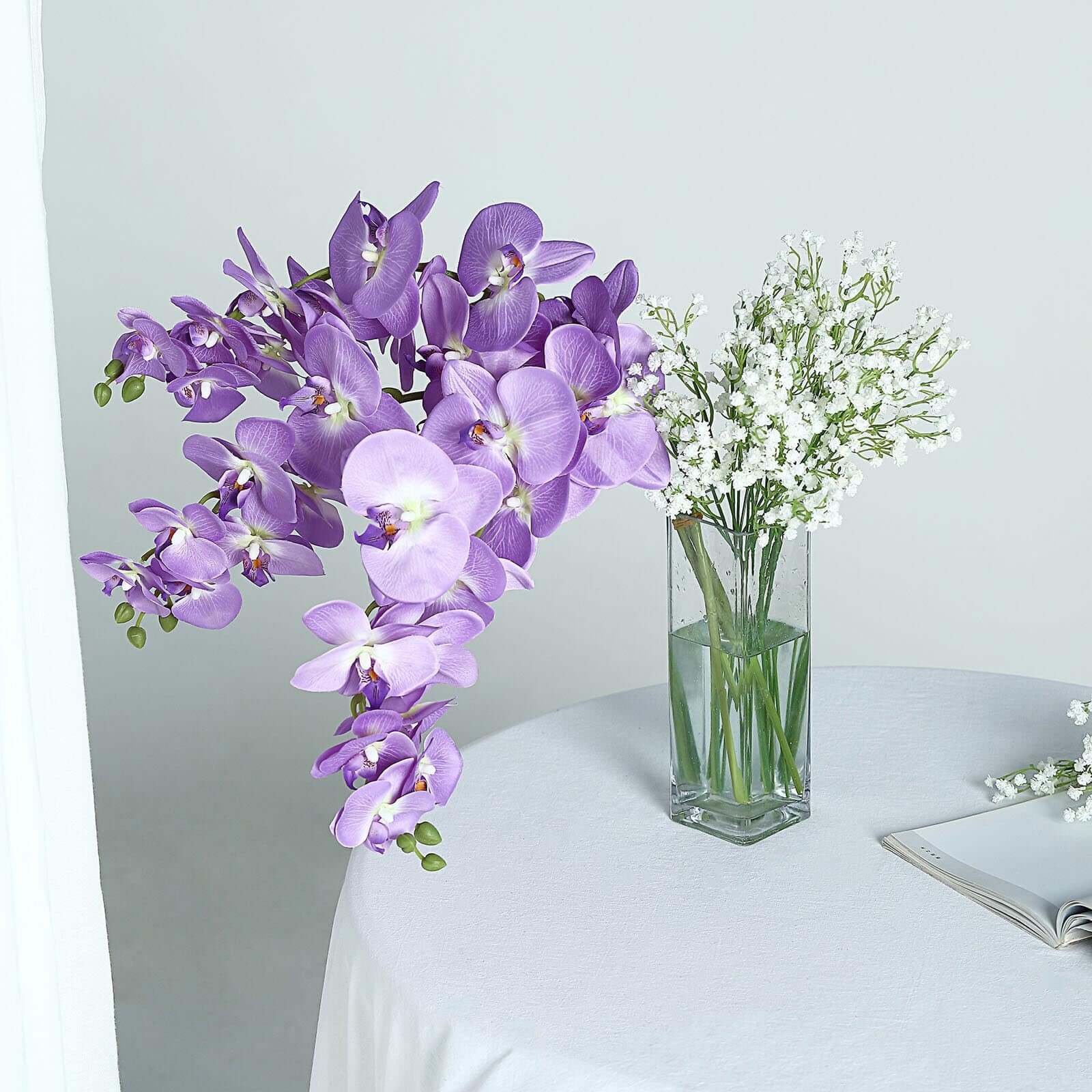 2 Stems 40" Tall Lavender Lilac Artificial Silk Orchid Flower Bouquets