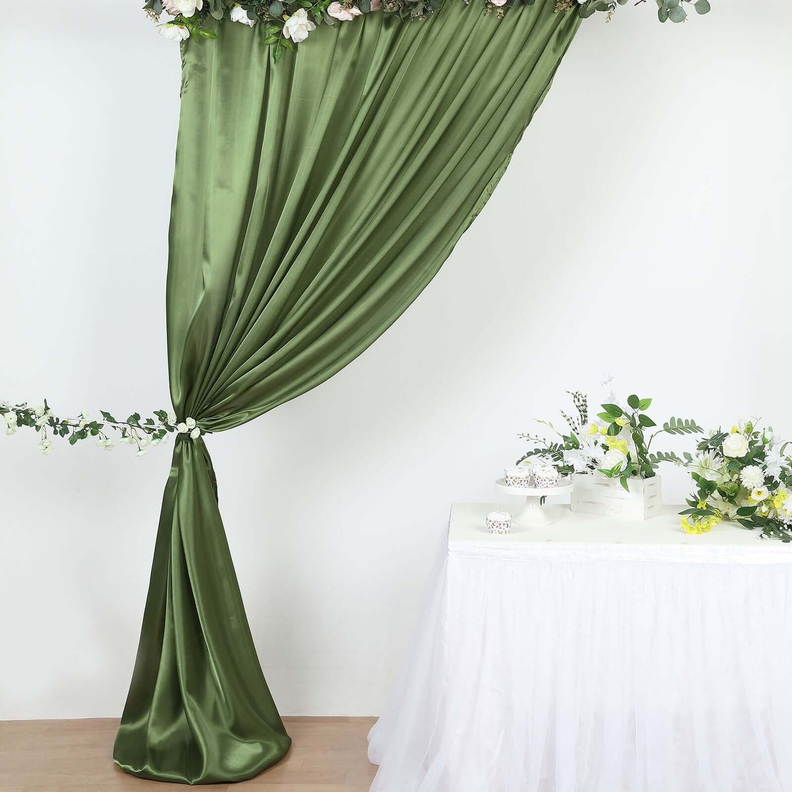 8ftx10ft Olive Green Satin Event Curtain Drapes, Backdrop Event Panel
