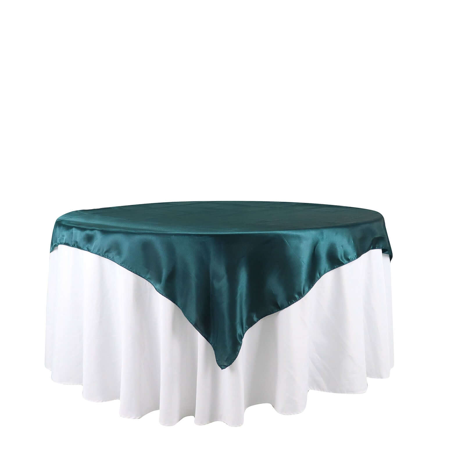 Satin 60"x60" Table Overlay Square Tablecloth Peacock Teal - Smooth Silky Touch Table Cover