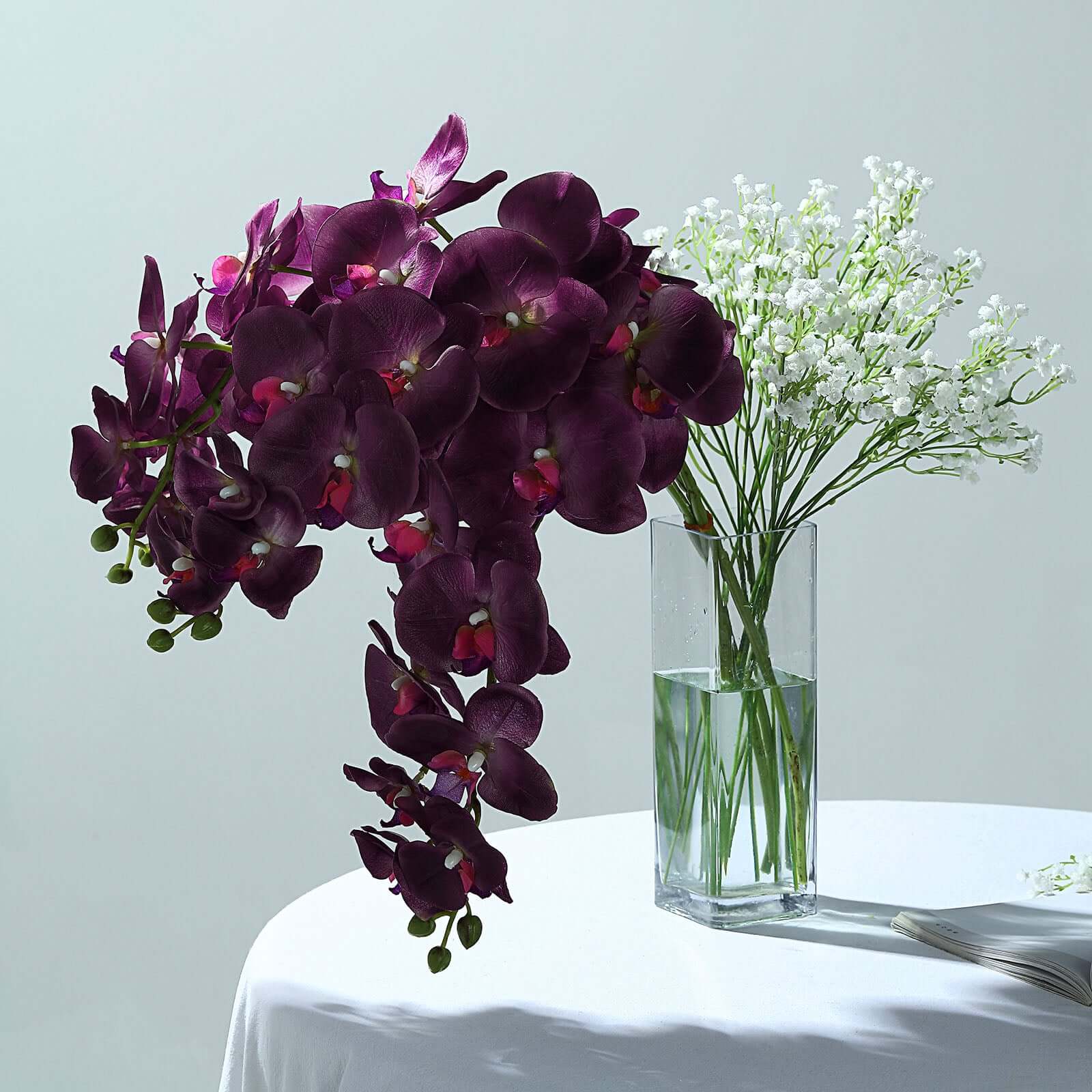 2 Stems 40" Tall Eggplant Artificial Silk Orchid Flower Bouquets