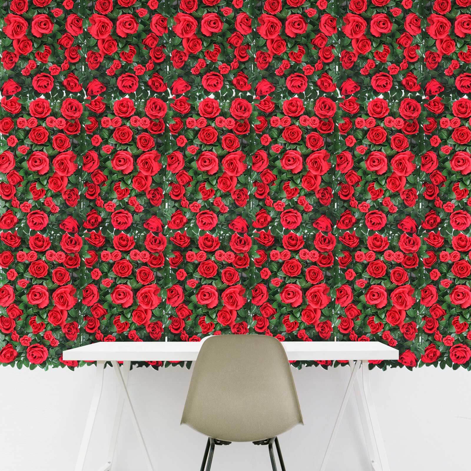 3 Sq ft. Easy-Install Red Silk Rose Flower Mat Wall Panel Backdrop