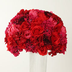 Pre-Arranged Silk Rose Bouquet Floral Arrangement Table Decor, Large Red Artificial Rose Flower Balls Wedding Centerpieces - 20"