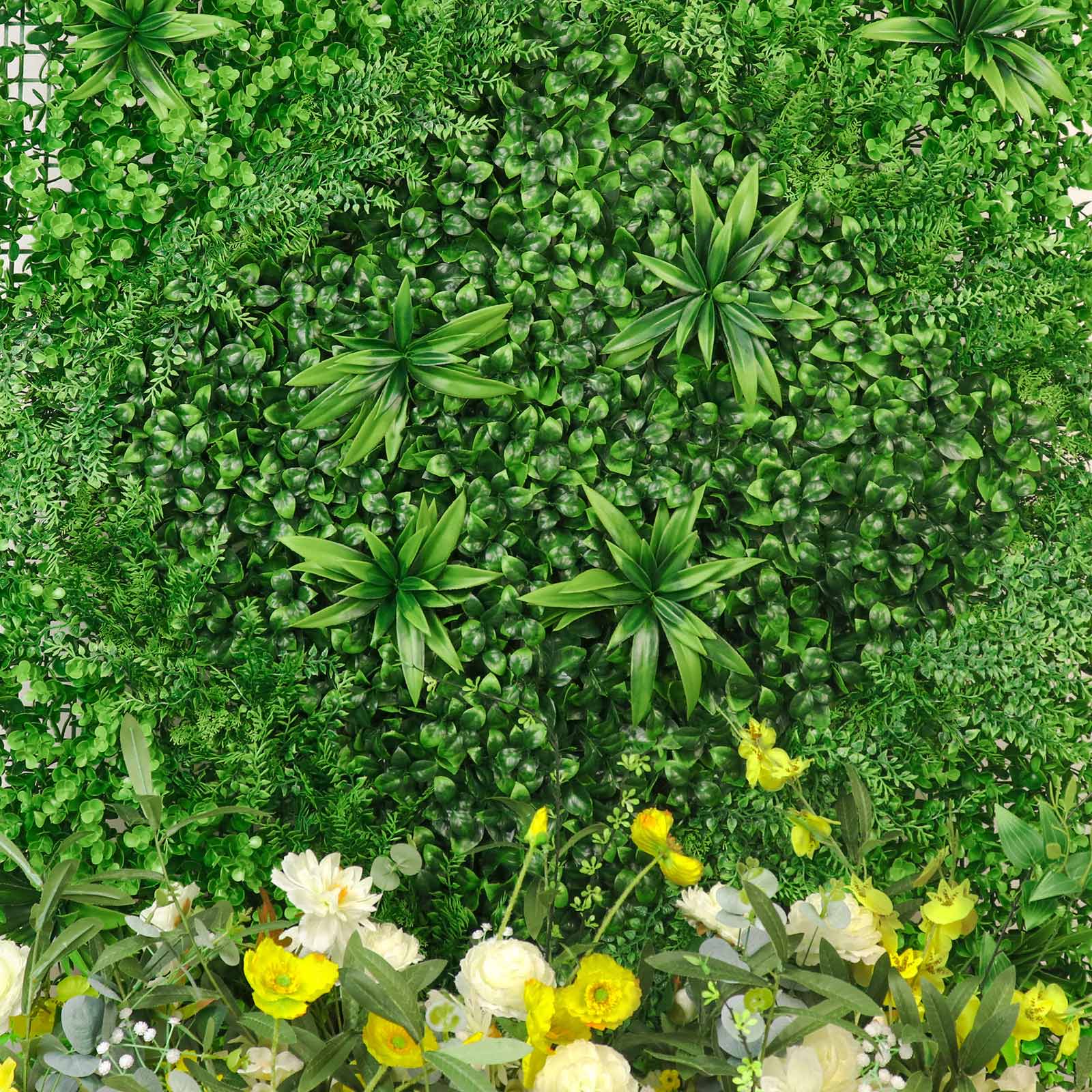 13 Sq. ft. Artificial Boxwood Fern Greenery Garden Wall, Grass Backdrop Mat, Indoor Outdoor UV Protected Assorted Foliage - 4 Panels