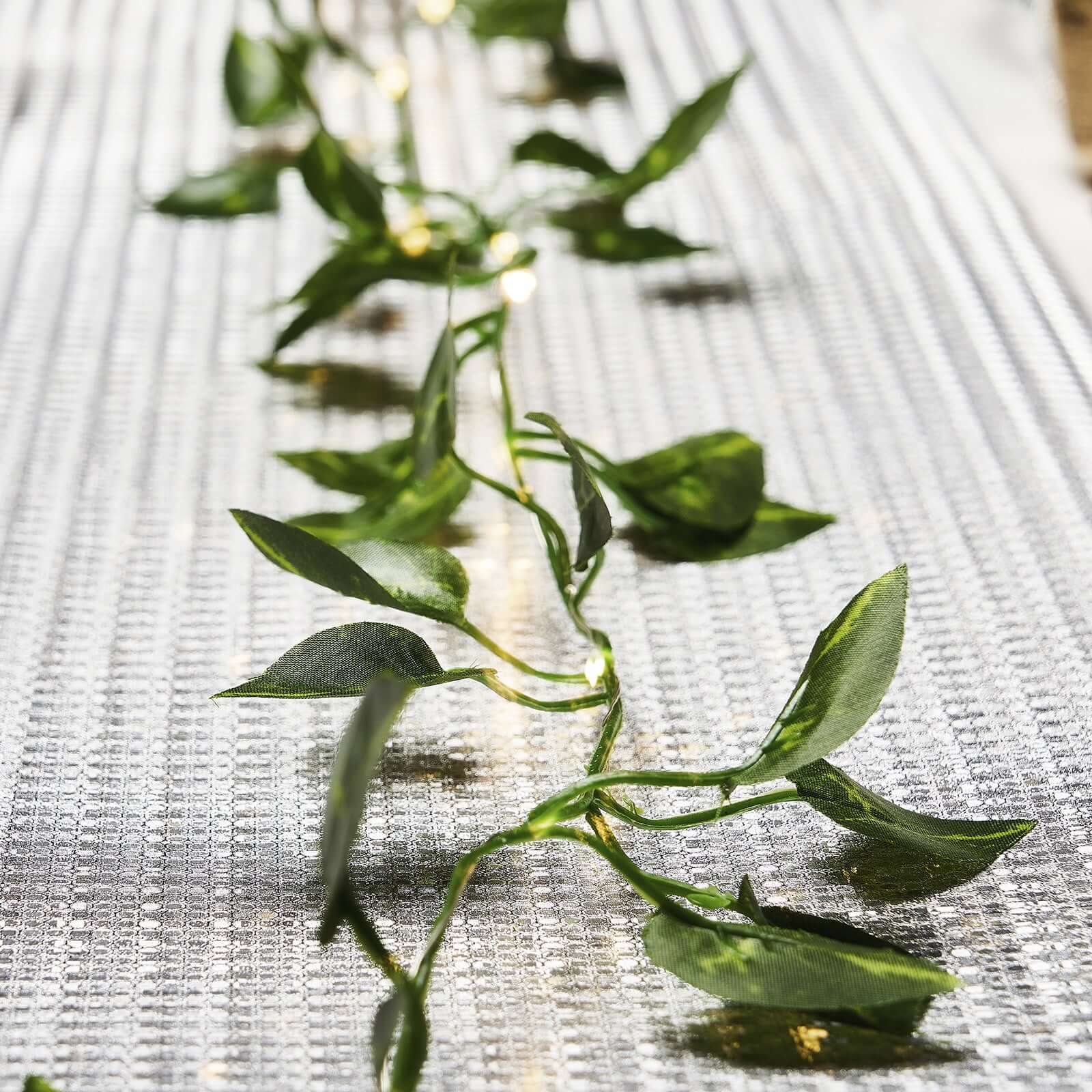 7ft Warm White 20 LED Green Leaf Garland Vine Lights, Battery Operated Artificial Arrowroot String Lights