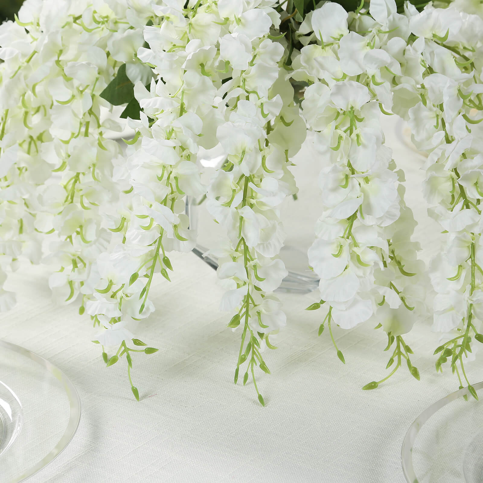 6 Pack Cream Silk Wisteria Vines Hanging Plants, Long Artificial Flowers Bushes - 4 Full Strands in 1 Bush - 21"