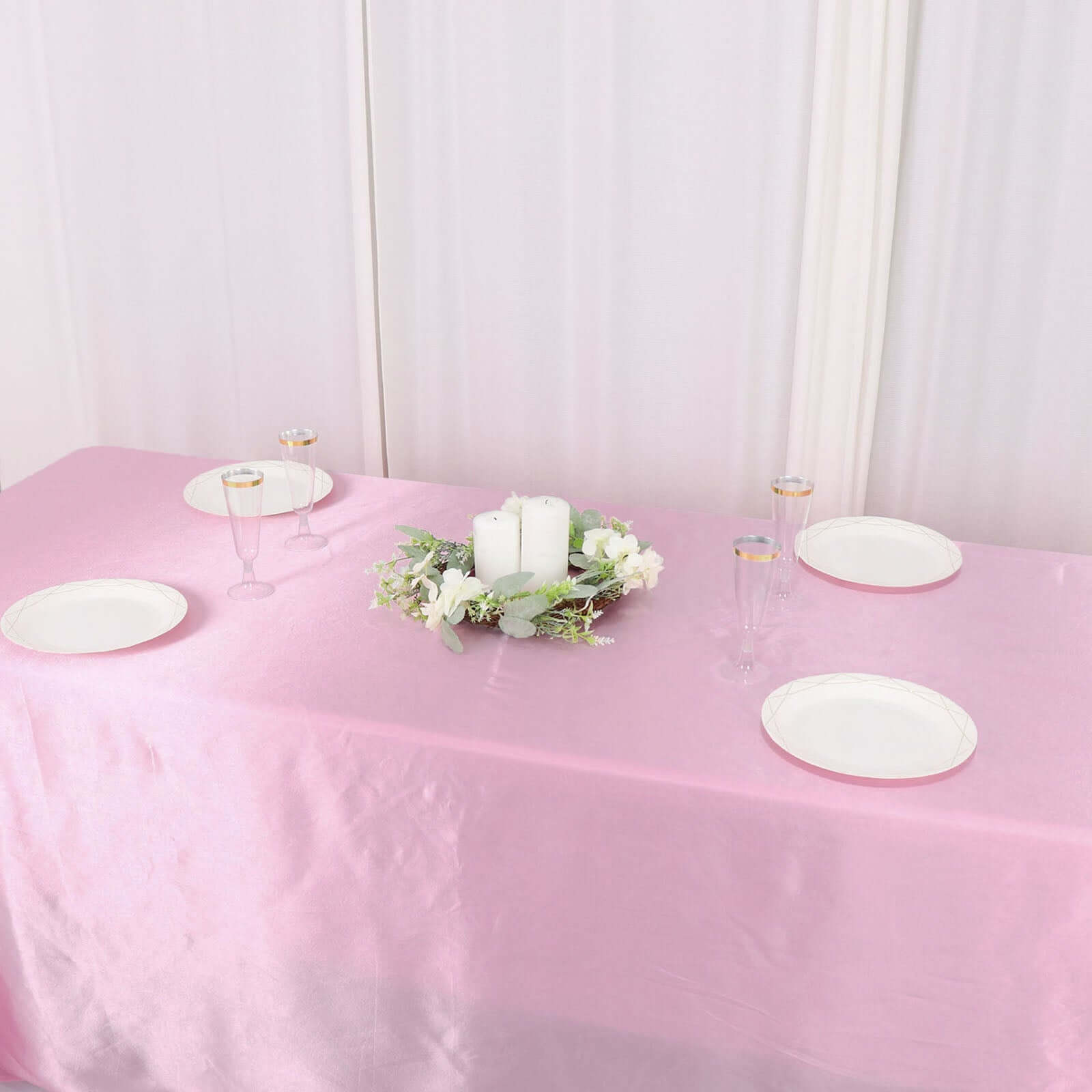 Satin Rectangular 90"x132" Tablecloth Pink Satin - Seamless Table Cover
