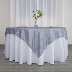 Sequin 60"x60" Table Overlay Square Tablecloth Dusty Blue - Luxe Wedding Table Topper