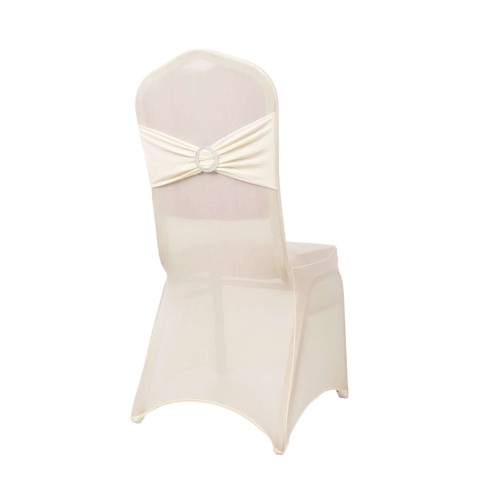 Spandex Chair Cover with Ivory Rhinestone Buckled Sash Band Blush - Stretch Fitted Slipcover