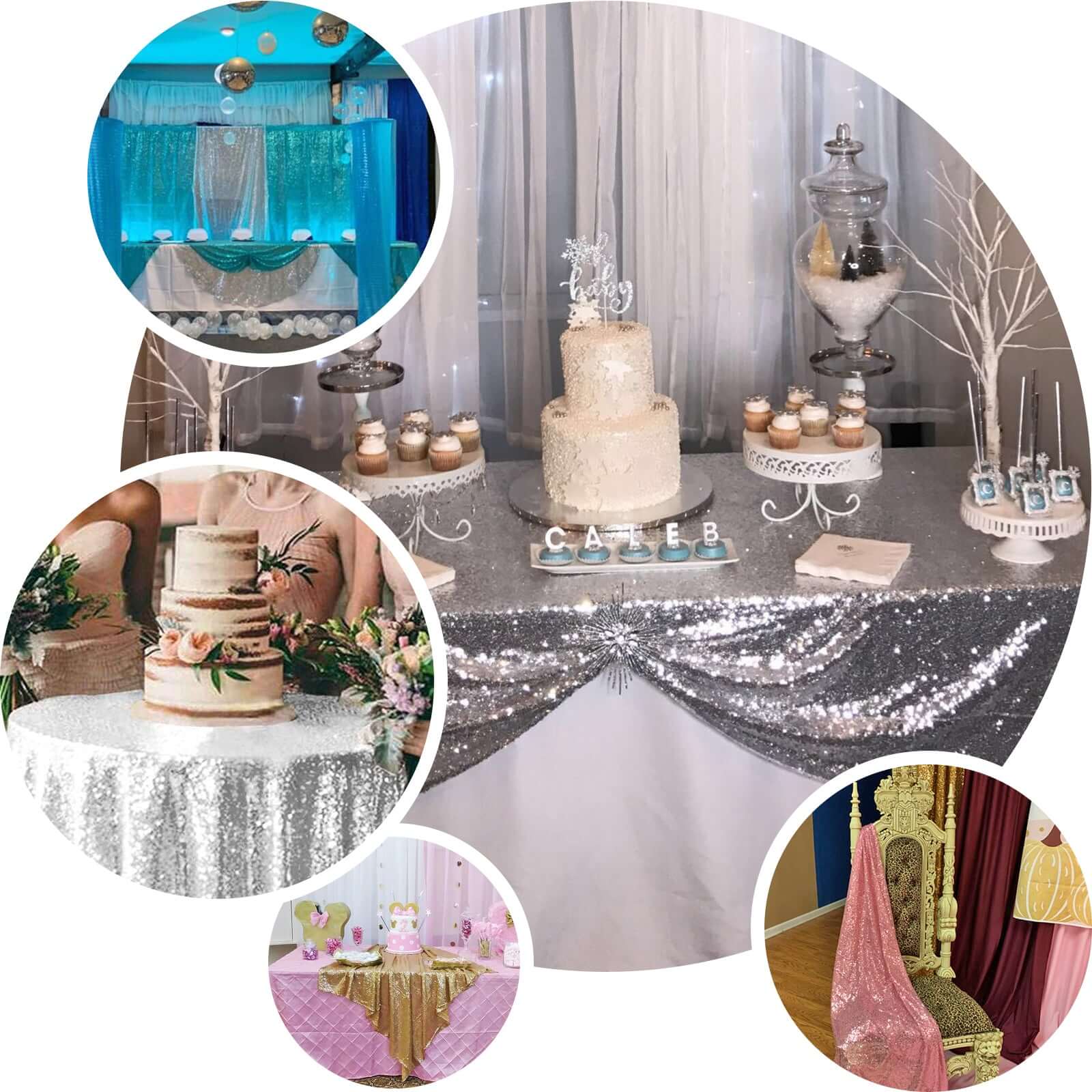 Sequin 60"x60" Table Overlay Square Tablecloth Silver - Luxe Wedding Table Topper