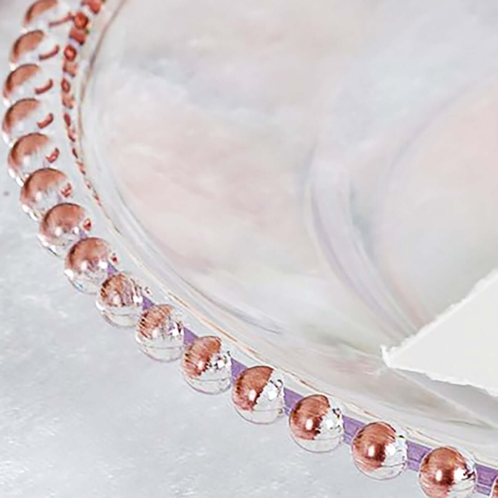 6-Pack Acrylic Round Charger Plates 13" in Clear with Rose Gold Beaded Rim, Decorative Dinner Party Serving Plates