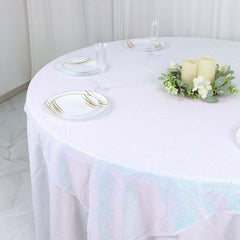 Sequin 60"x60" Table Overlay Square Tablecloth Irisdescent Blue - Luxe Wedding Table Topper