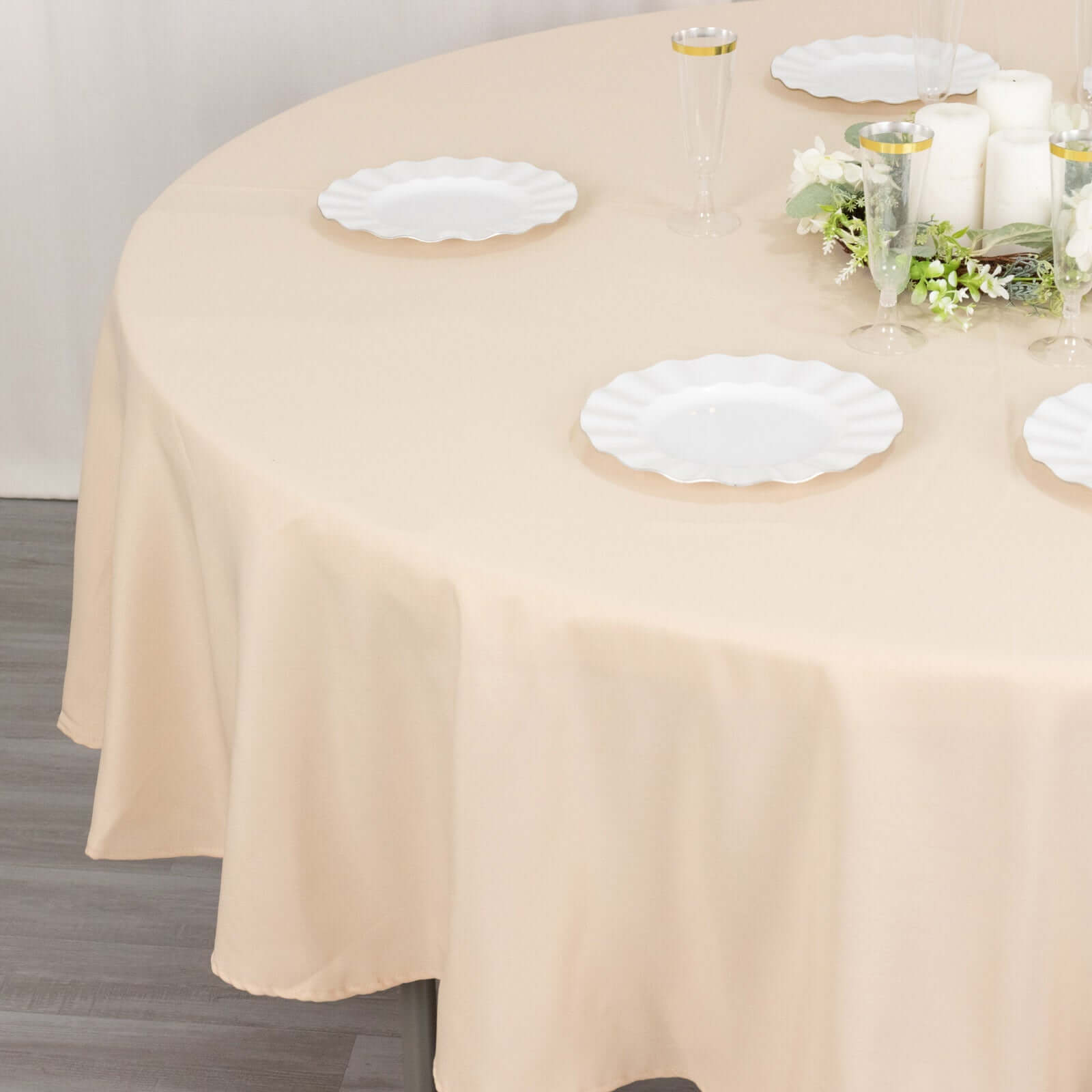 Premium Polyester 90" Round Tablecloth Beige - Stain and Wrinkle-Resistant Design with 220GSM Thickness Table Cover