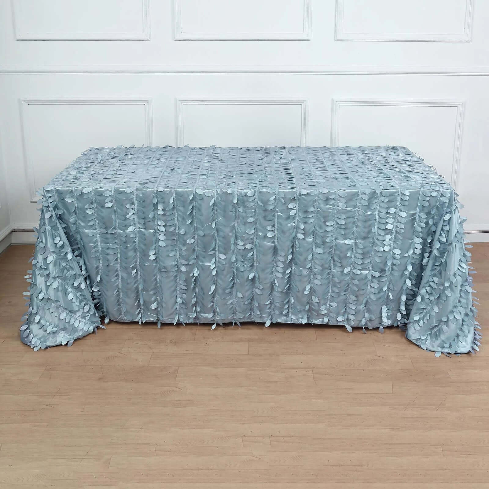 Taffeta 90"x132" Rectangle Tablecloth Dusty Blue | 3D Leaf Petal Design Seamless Table Cover