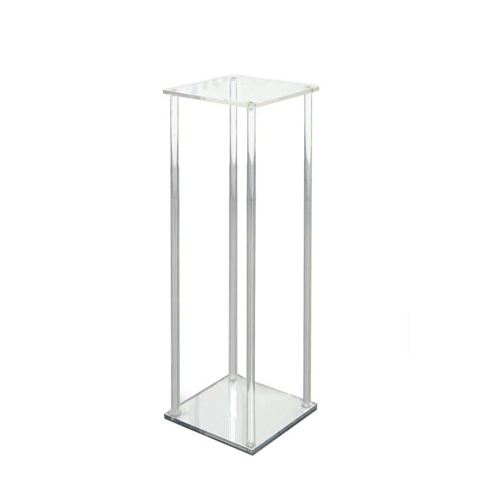Acrylic Floor Vase Flower Stand with Square Mirror Base Clear - Decorative Wedding Column Centerpiece 32"