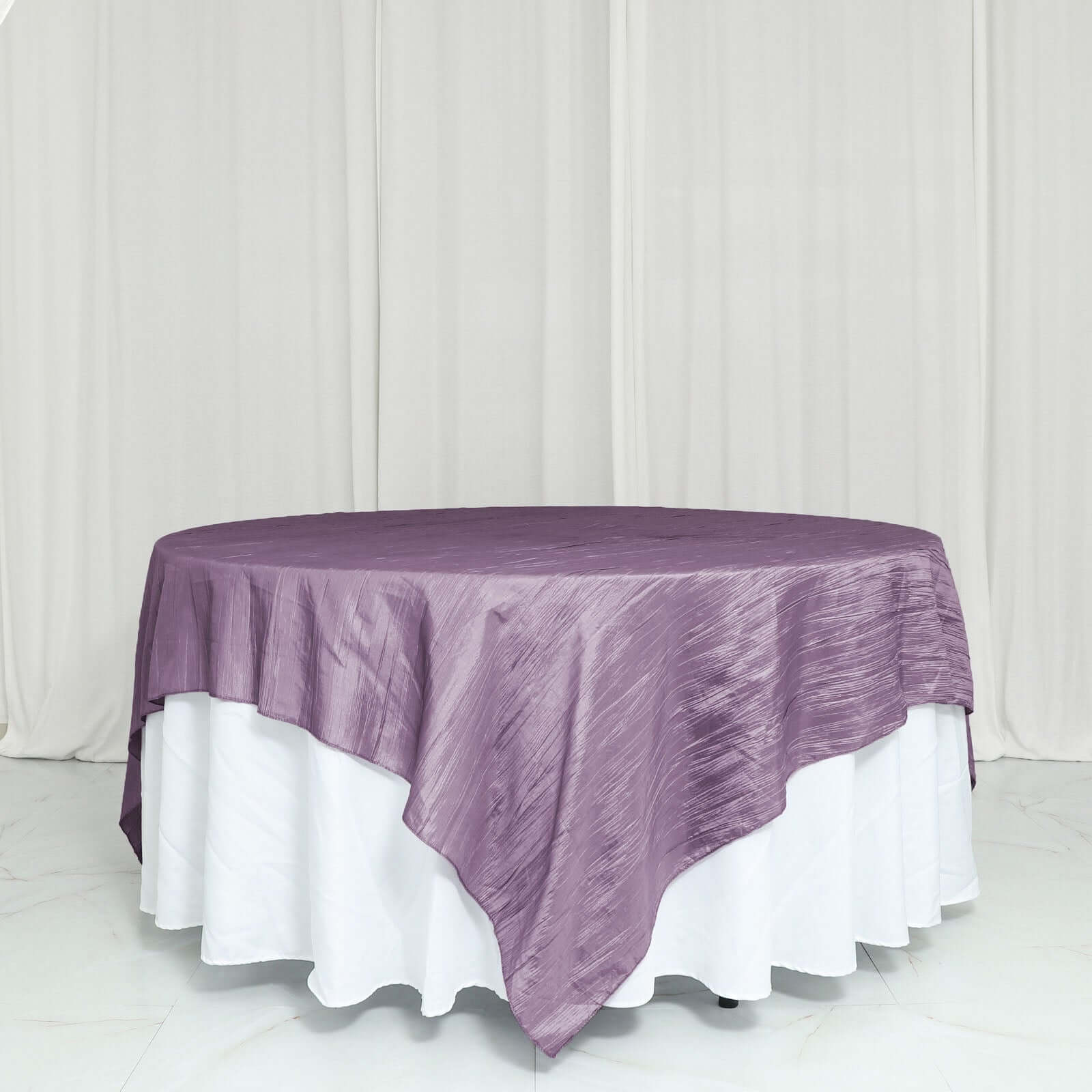 Taffeta 90"x90" Table Overlay Square Tablecloth Violet Amethyst - Accordion Crinkle Table Cover