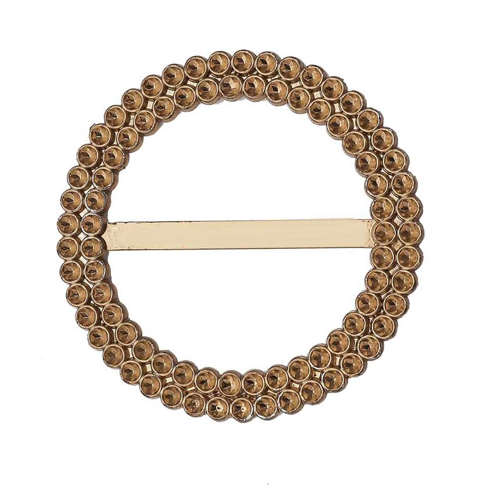 20 Pack Diamond Round Chair Sash Band Buckle Pins Antique Gold - Timeless Rhinestone Napkin Rings 2.5"
