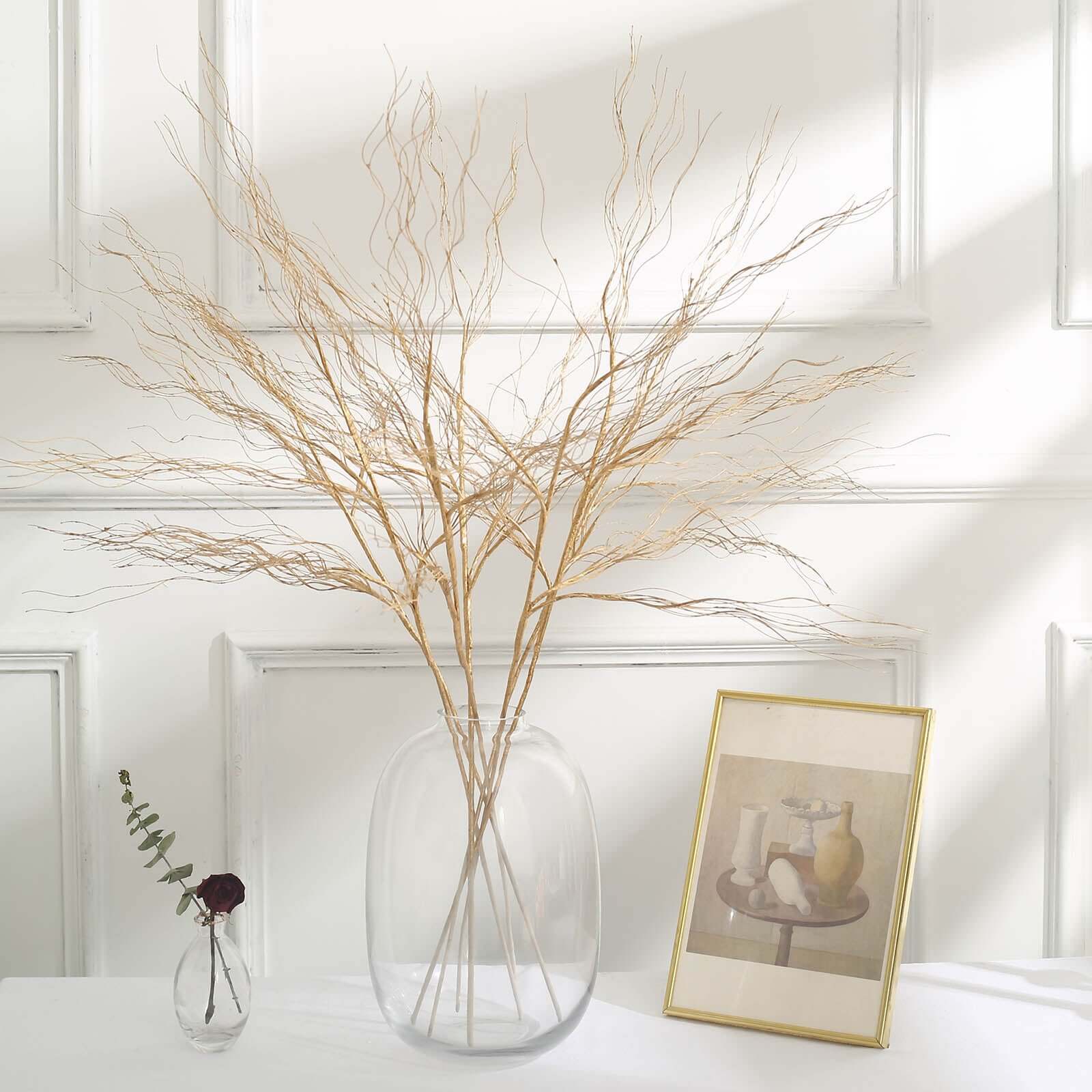4-Pack Artificial Curly Willow Branches Metallic Gold - Decorative Bendable Long Stem Twig Sprays for Weddings Photo Shoots & Floral Designs 39"