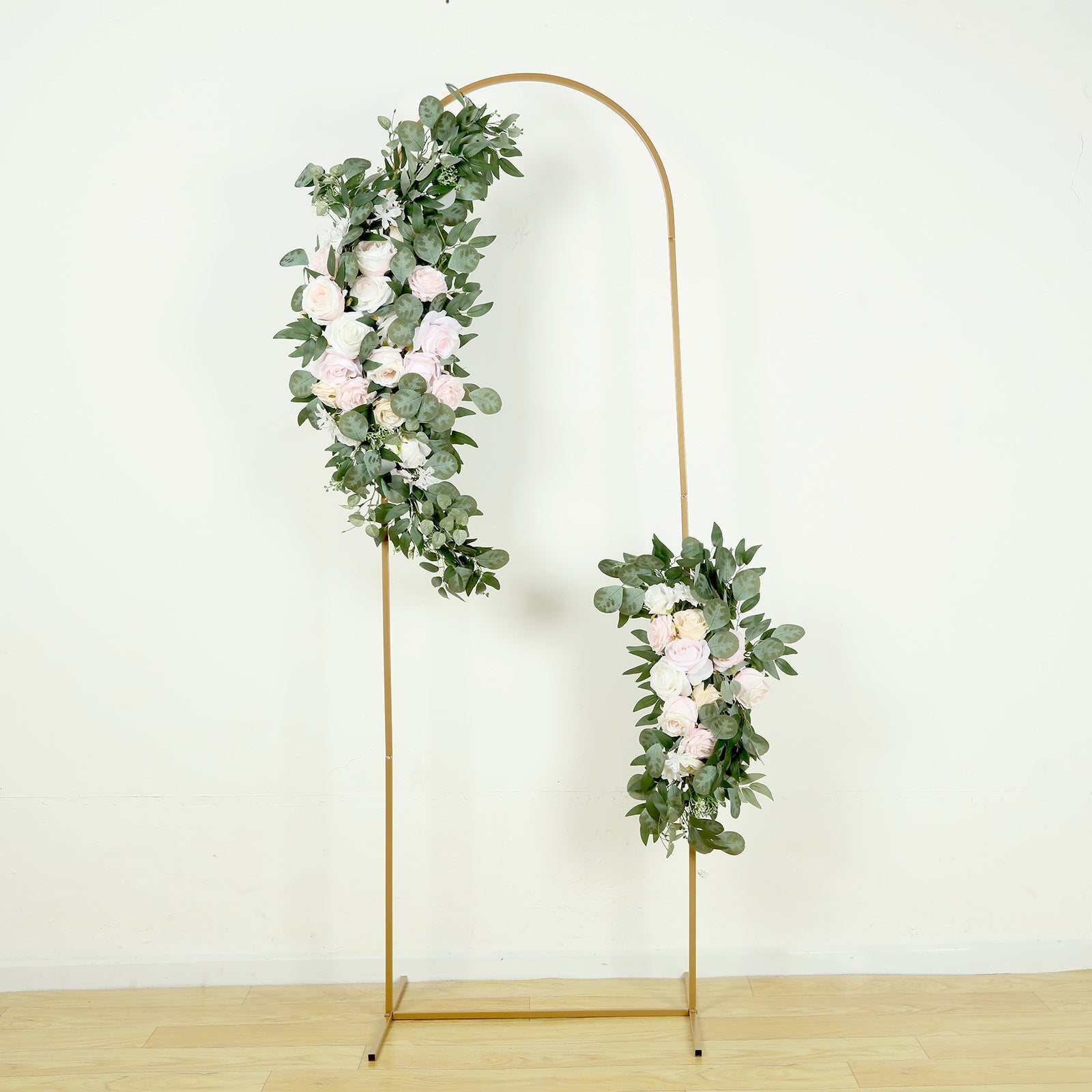 Set of 2 Silk Rose Floral Swag Wedding Arch Flowers in Cream Blush with Eucalyptus Leaves, Large Artificial Flower Arrangement Garlands - 24",42"