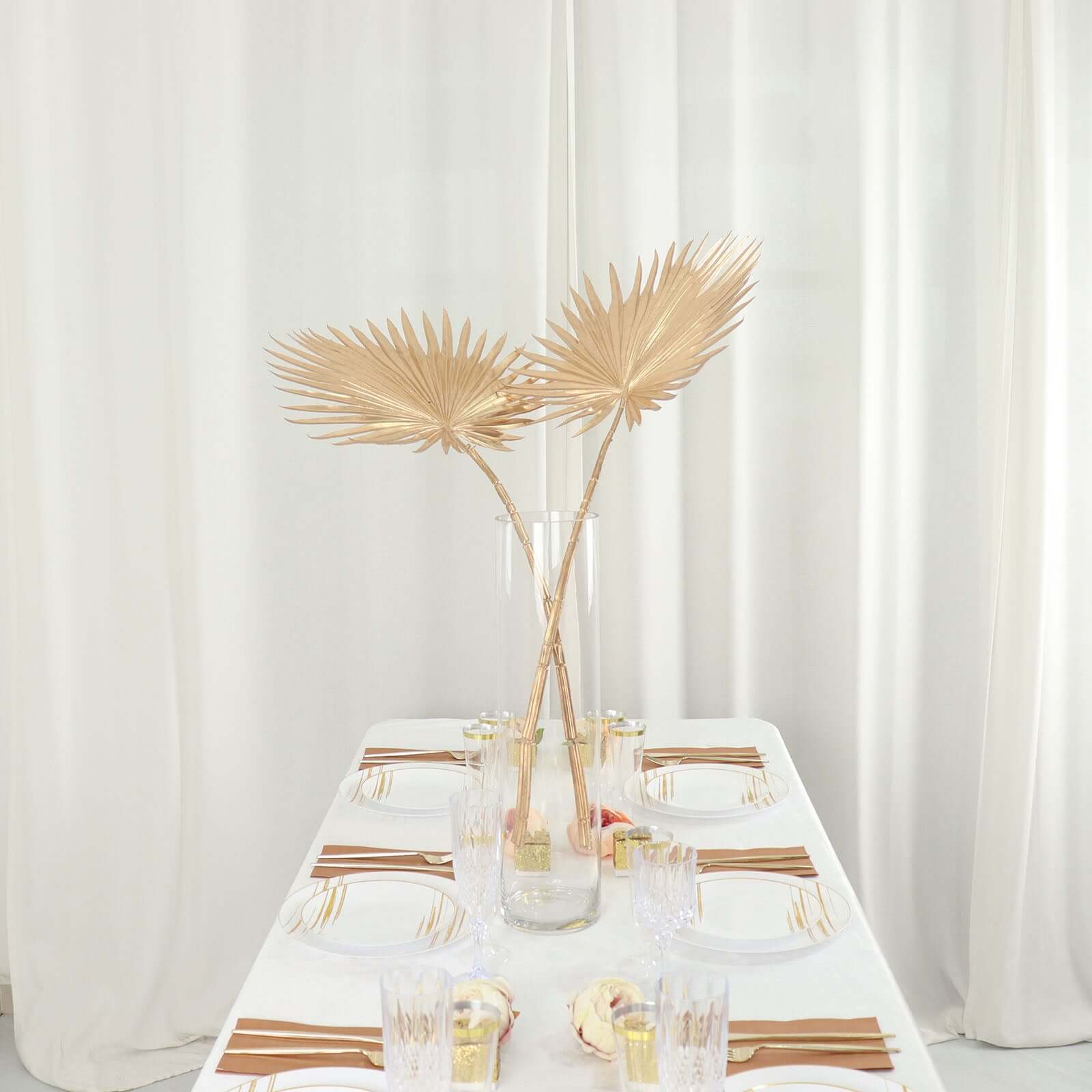2-Pack Artificial Palm Leaf Stems Metallic Gold - Glam Tropical Faux Plant Vase Filler Floral Backdrop Table Decor 34"