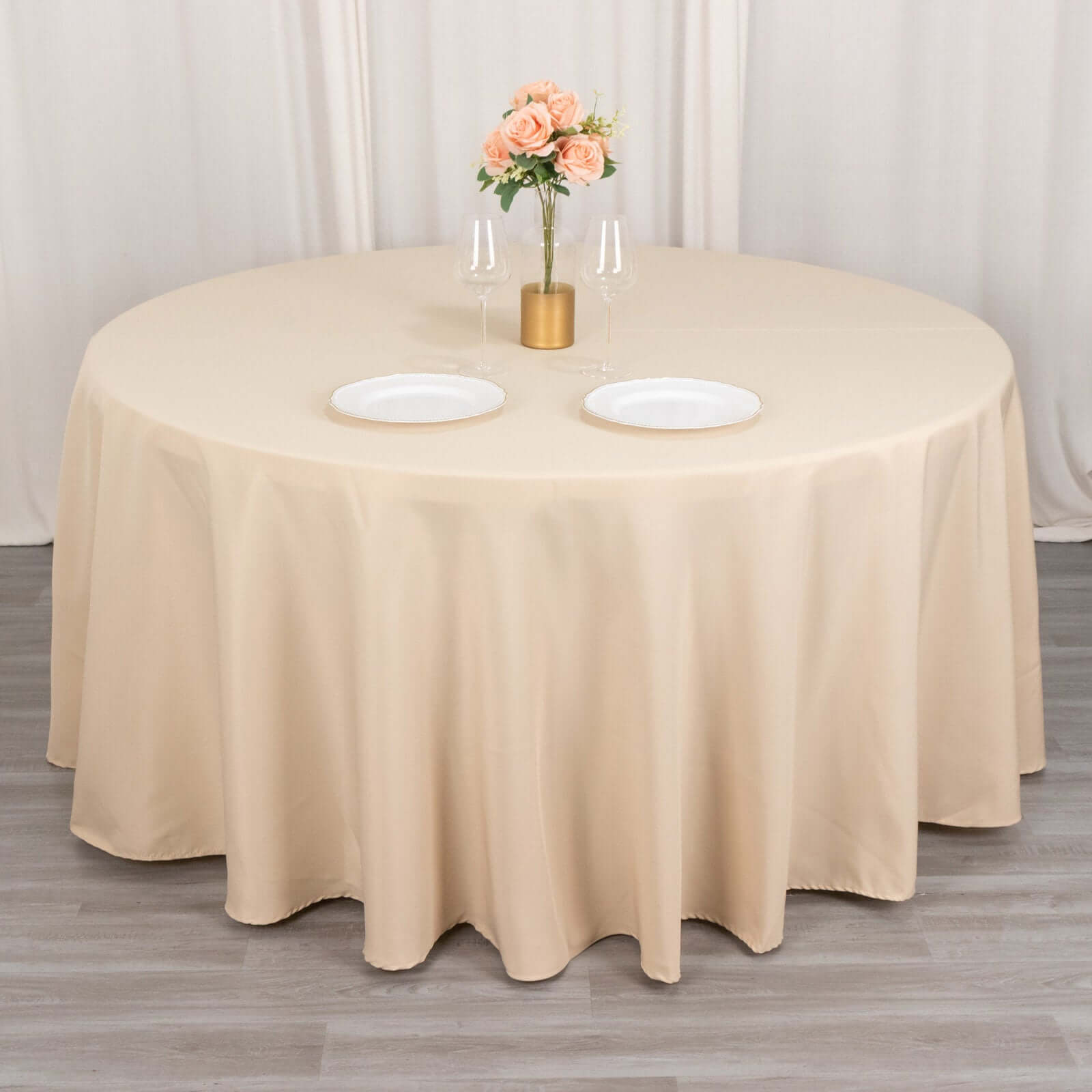 Premium Polyester 120" Round Tablecloth Beige - Seamless 220GSM Wrinkle-Resistant Table Cover