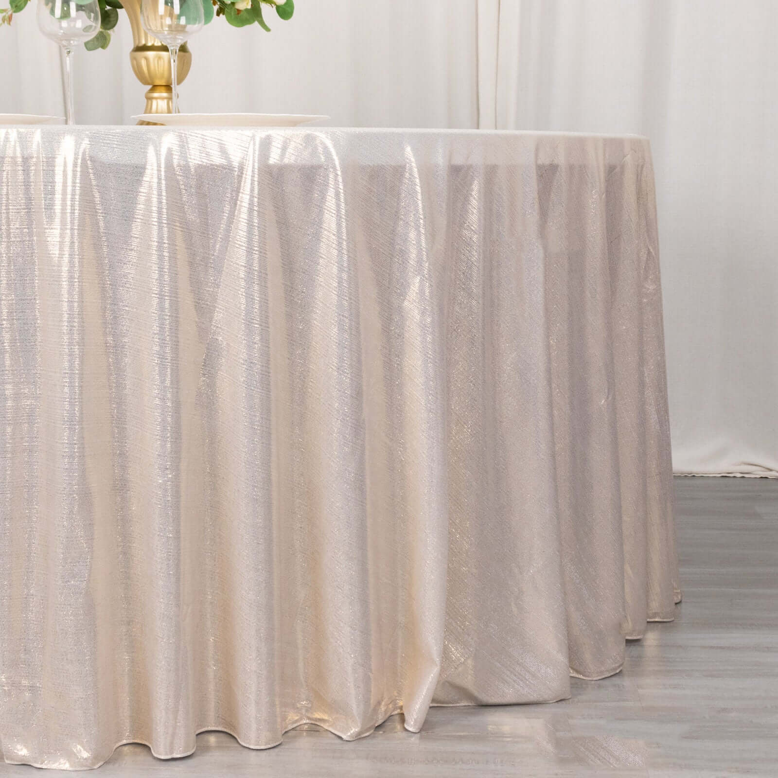 Sequin Dots Polyester Round 120" Tablecloth Beige - Wrinkle Free & Sparkling Table Cover