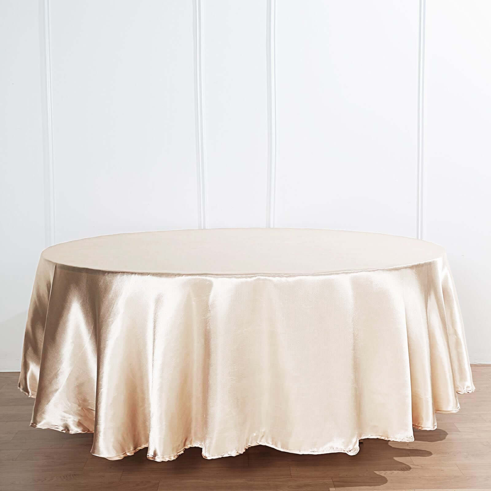 Satin 120" Round Tablecloth Beige - Stylish Seamless Table Cover