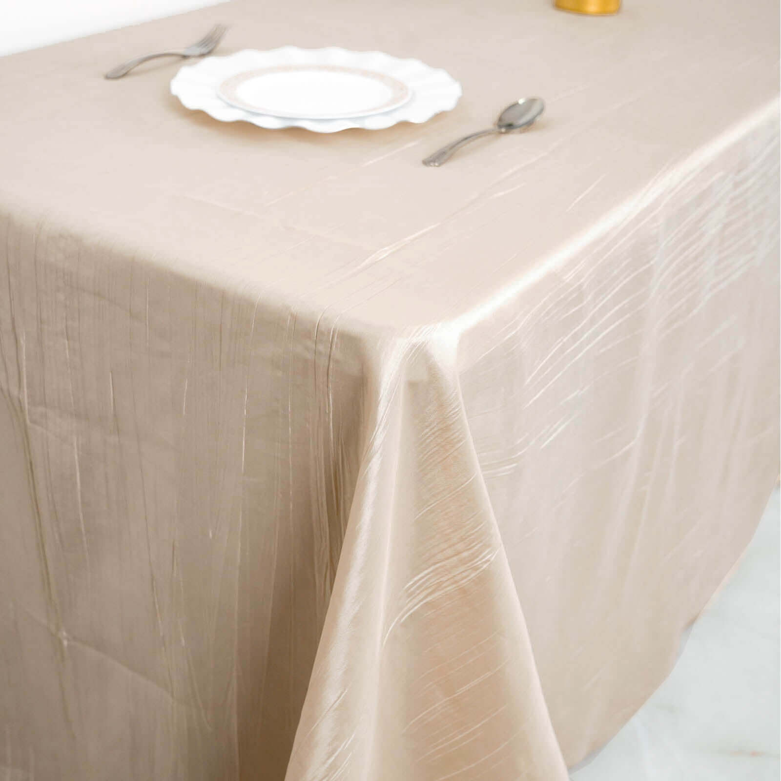 Taffeta 90"x132" Rectangle Tablecloth Beige - Seamless Accordion Crinkle Table Cover