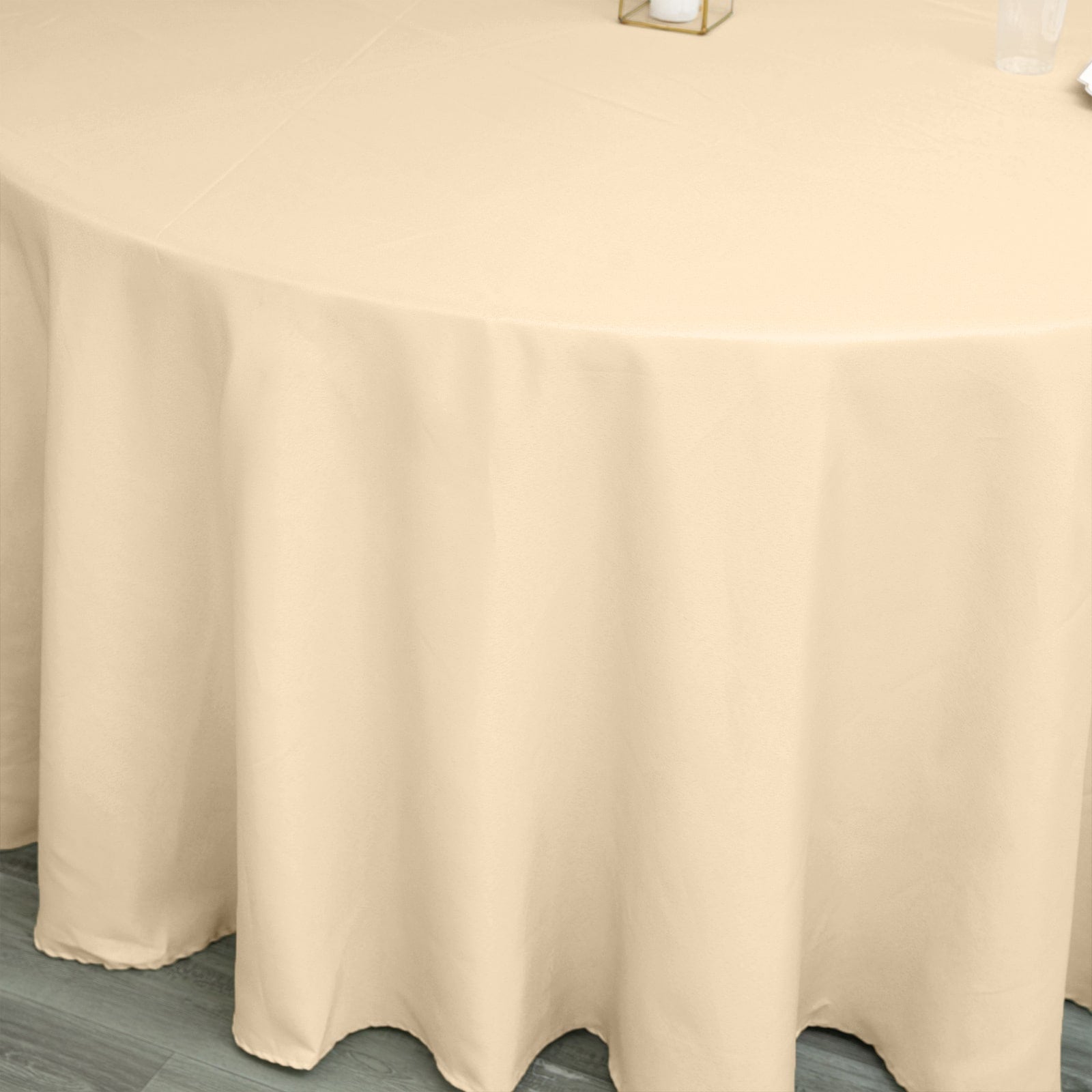 Polyester 120" Round Tablecloth Beige - Seamless Wrinkle-Resistant Table Cover
