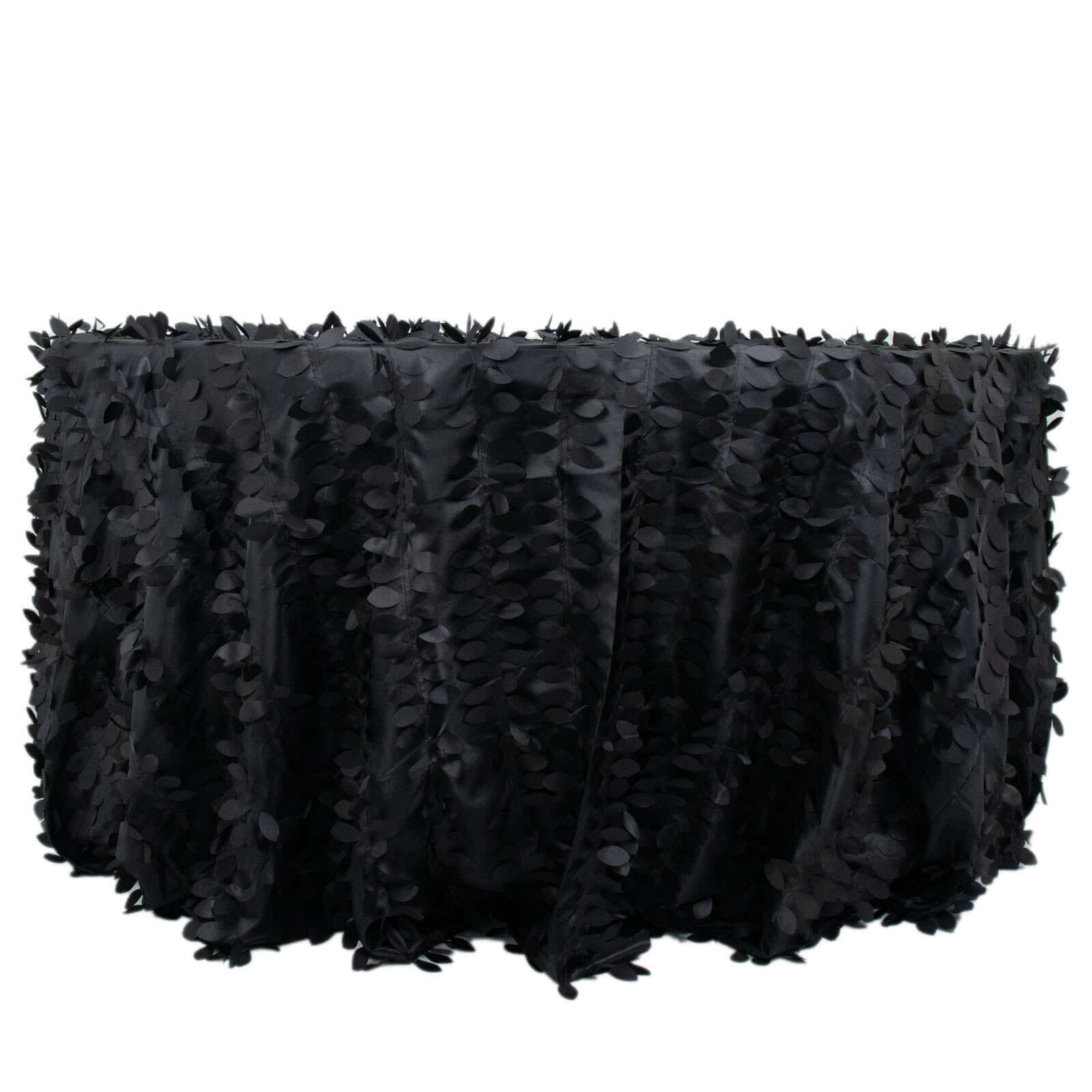 Taffeta 132" Round Tablecloth Black 3D | 3D Leaf Petal Design Seamless Table Cover