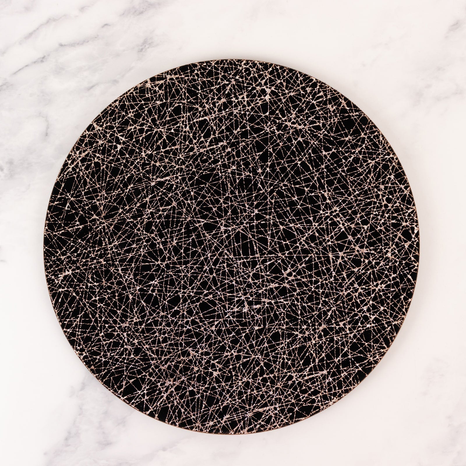 6-Pack Acrylic Round Charger Plates 13" in Black with Gold Glitter Abstract Lines Pattern, Decorative Dinner Party Charger Tableware
