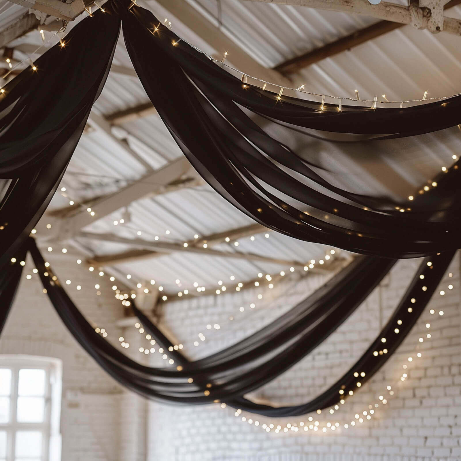 5ftx32ft Premium Black Chiffon Curtain Panel, Durable Flame Resistant Backdrop Ceiling Drapery With Rod Pocket