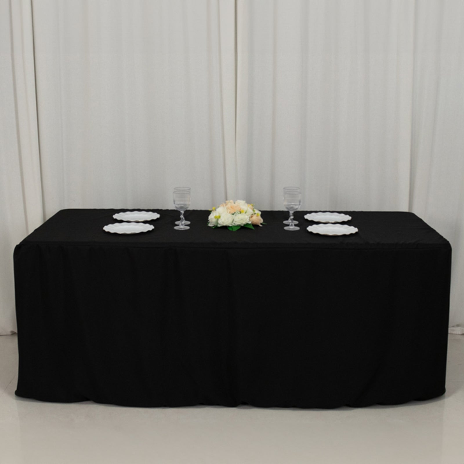 Fitted Polyester 72"x30" Rectangle Tablecloth Black with Open Back Design - Easy to Maintain and Wrinkle-Resistant Table Cover